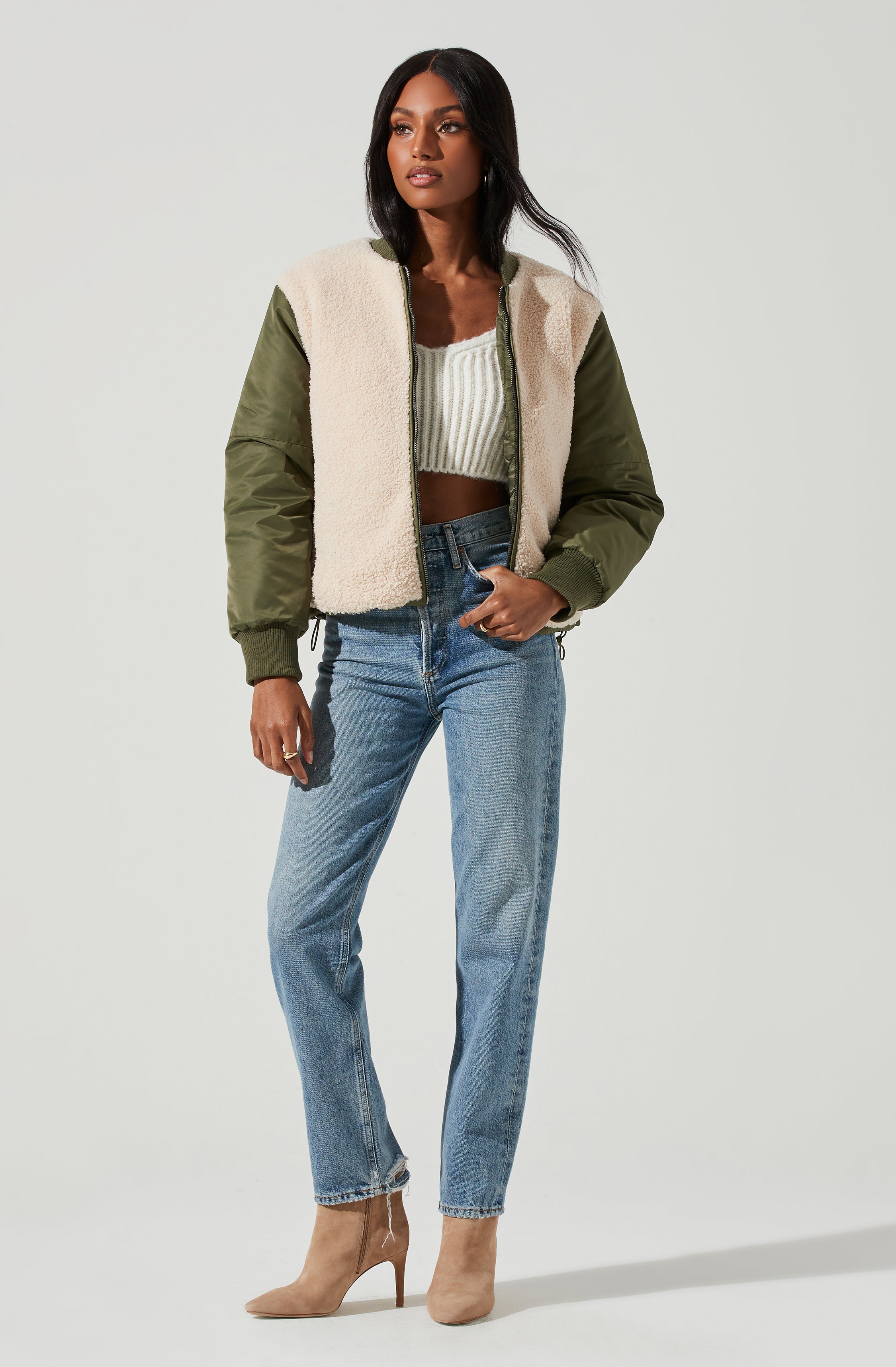 Tegan Faux Shearling Contrast Puffer Jacket-Aljck