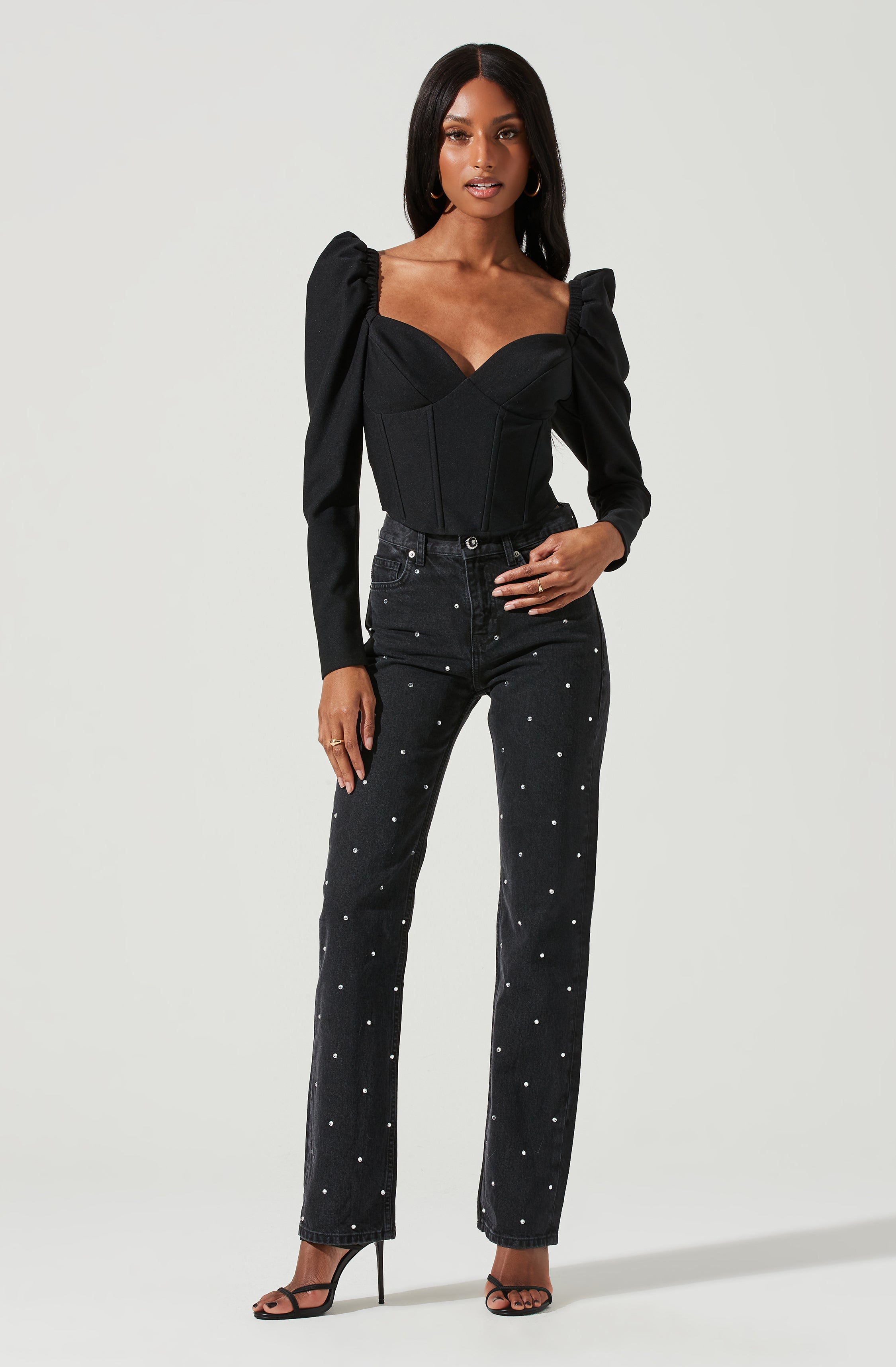 Betty Puff Sleeve Sweetheart Neck Top-Aljck