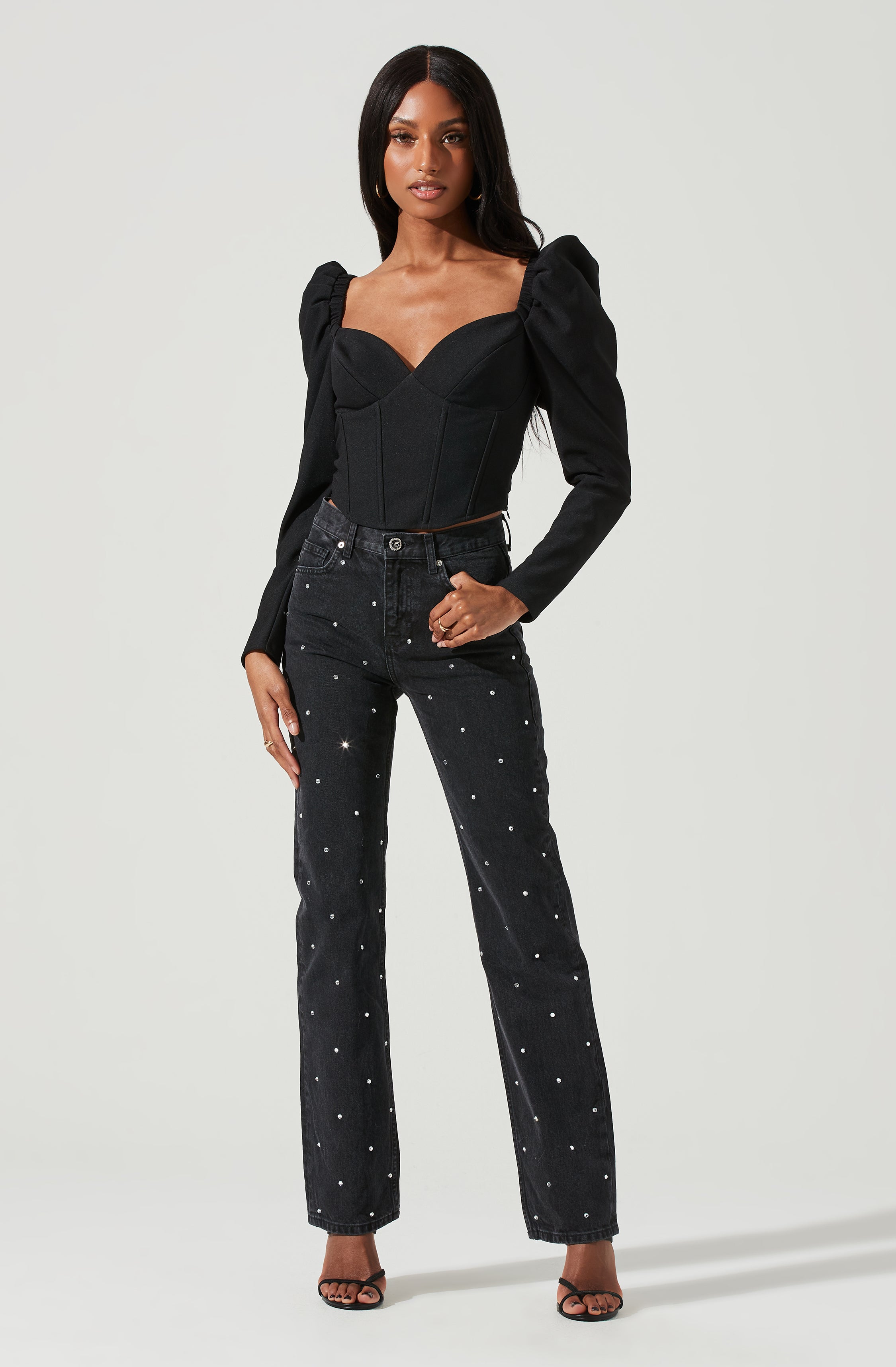 Betty Puff Sleeve Sweetheart Neck Top-Aljck