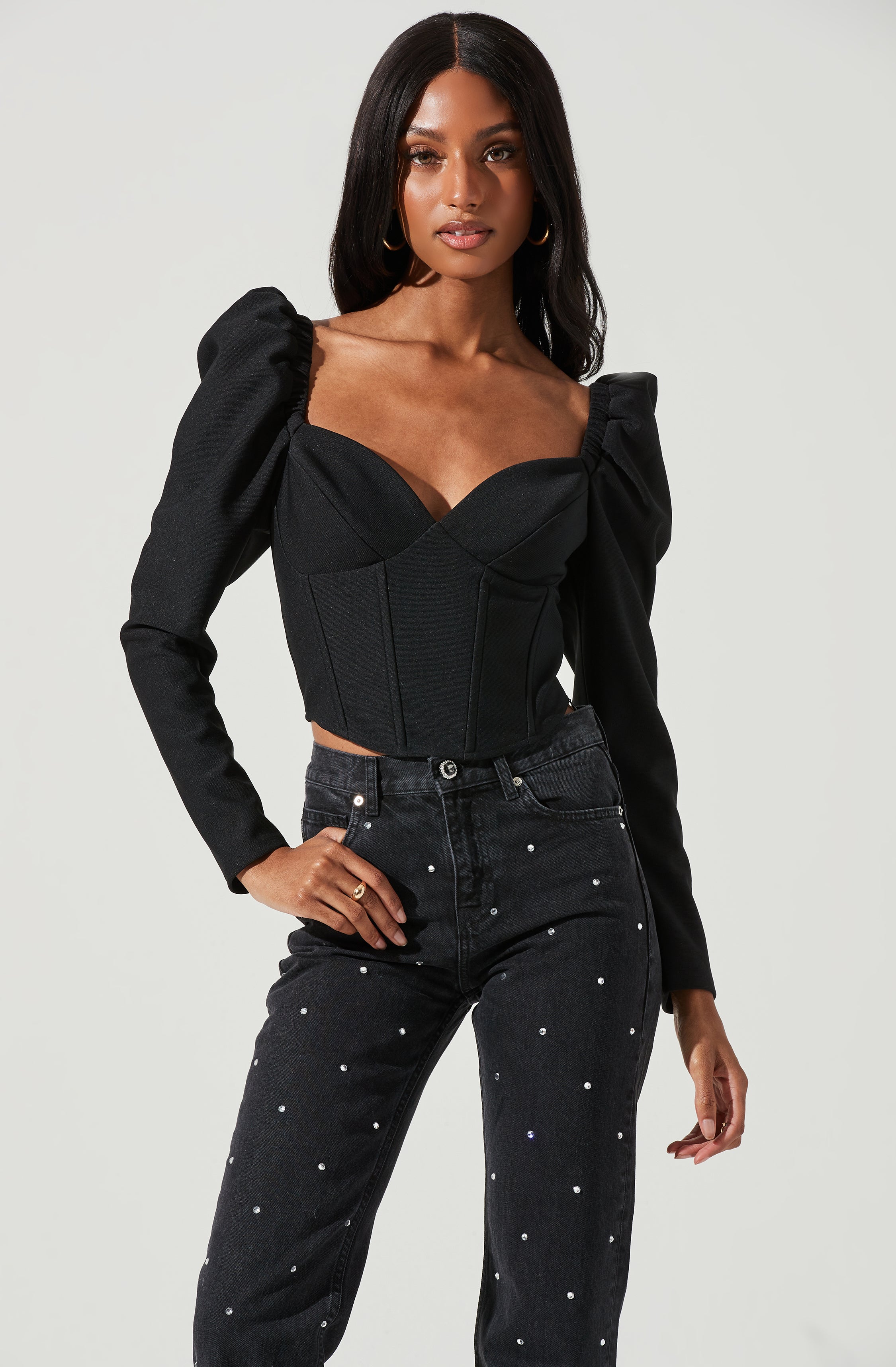 Betty Puff Sleeve Sweetheart Neck Top-Aljck