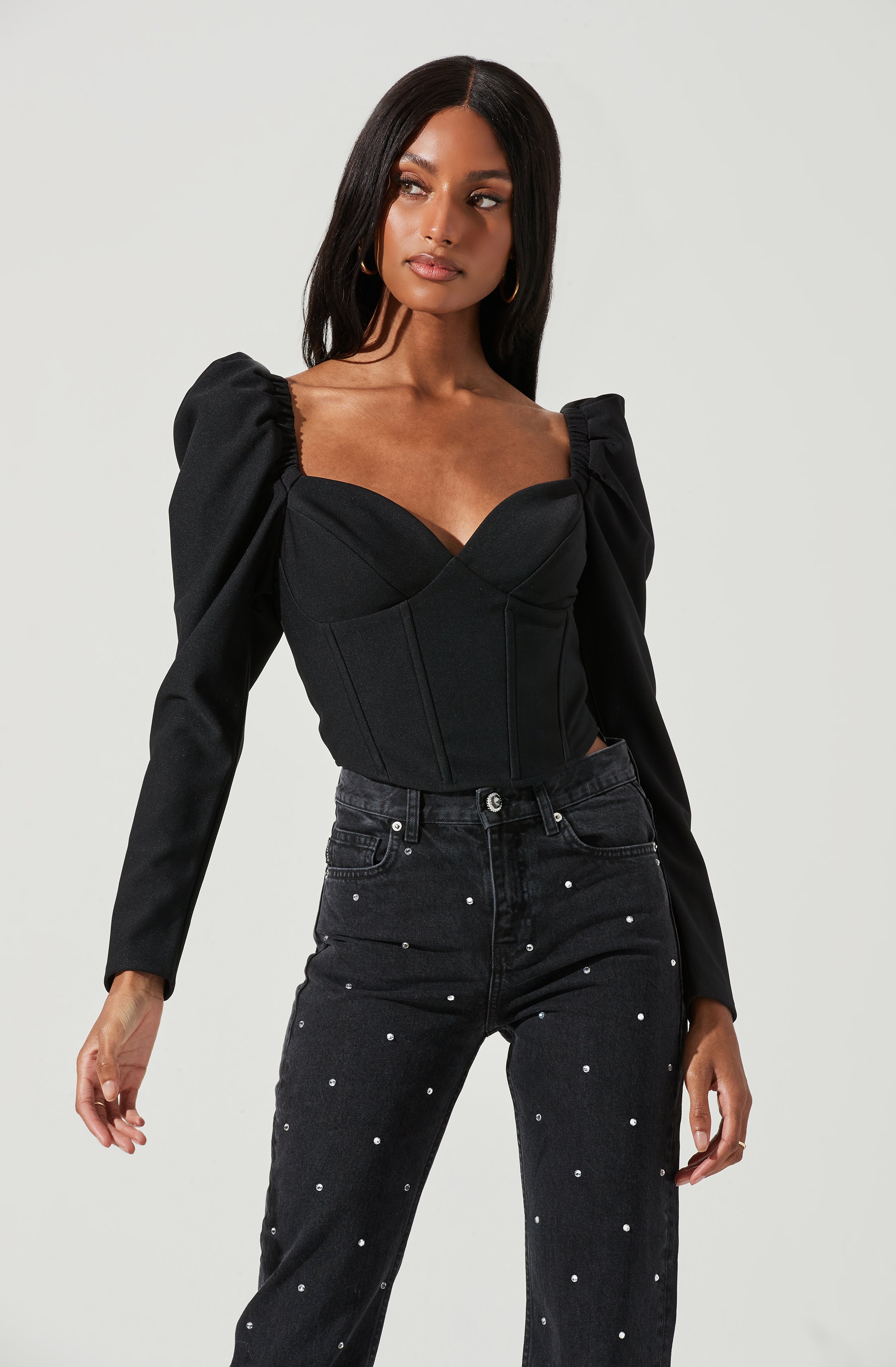 Betty Puff Sleeve Sweetheart Neck Top-Aljck