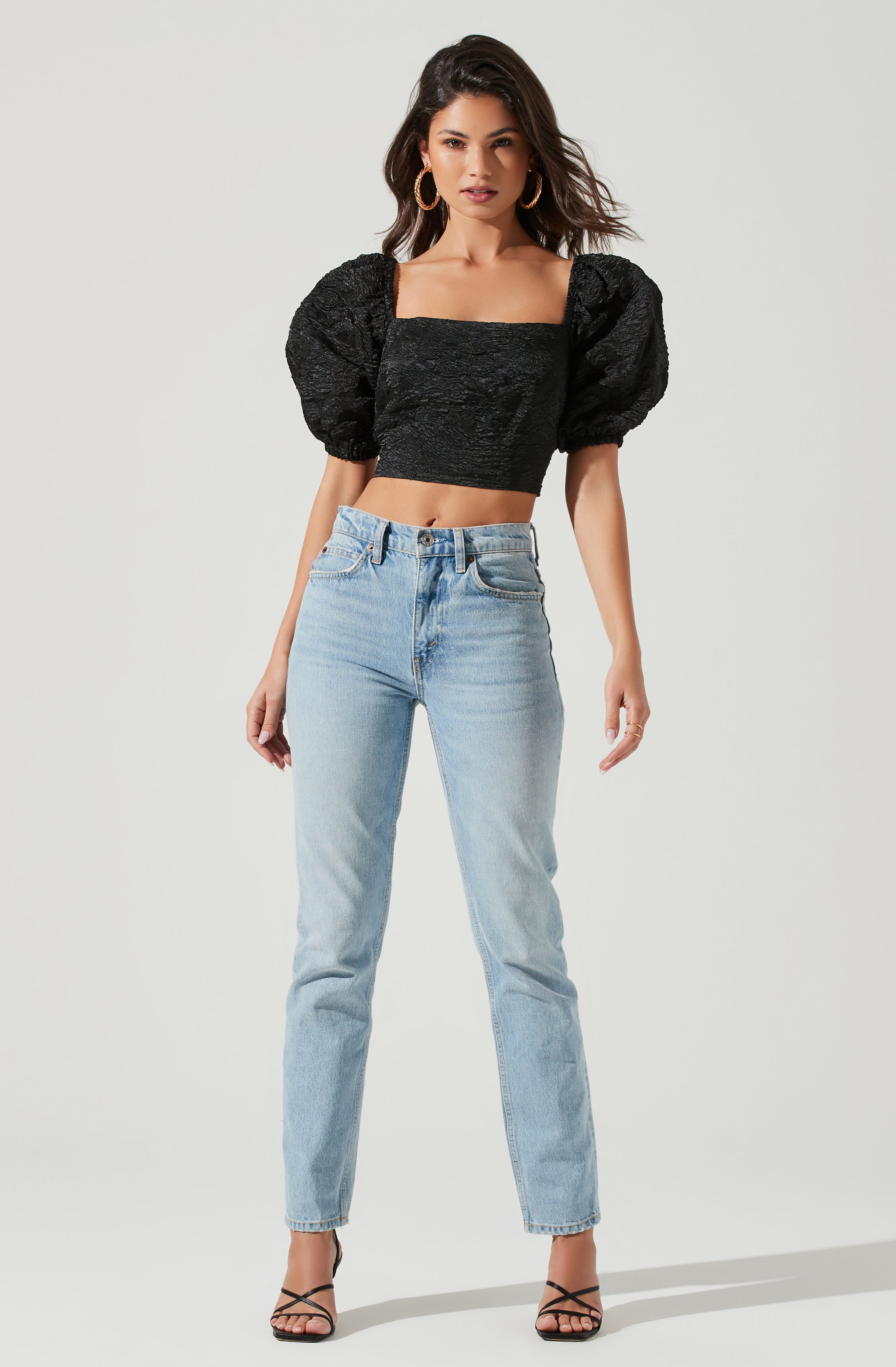 Tassia Jacquard Puff Sleeve Top-Aljck