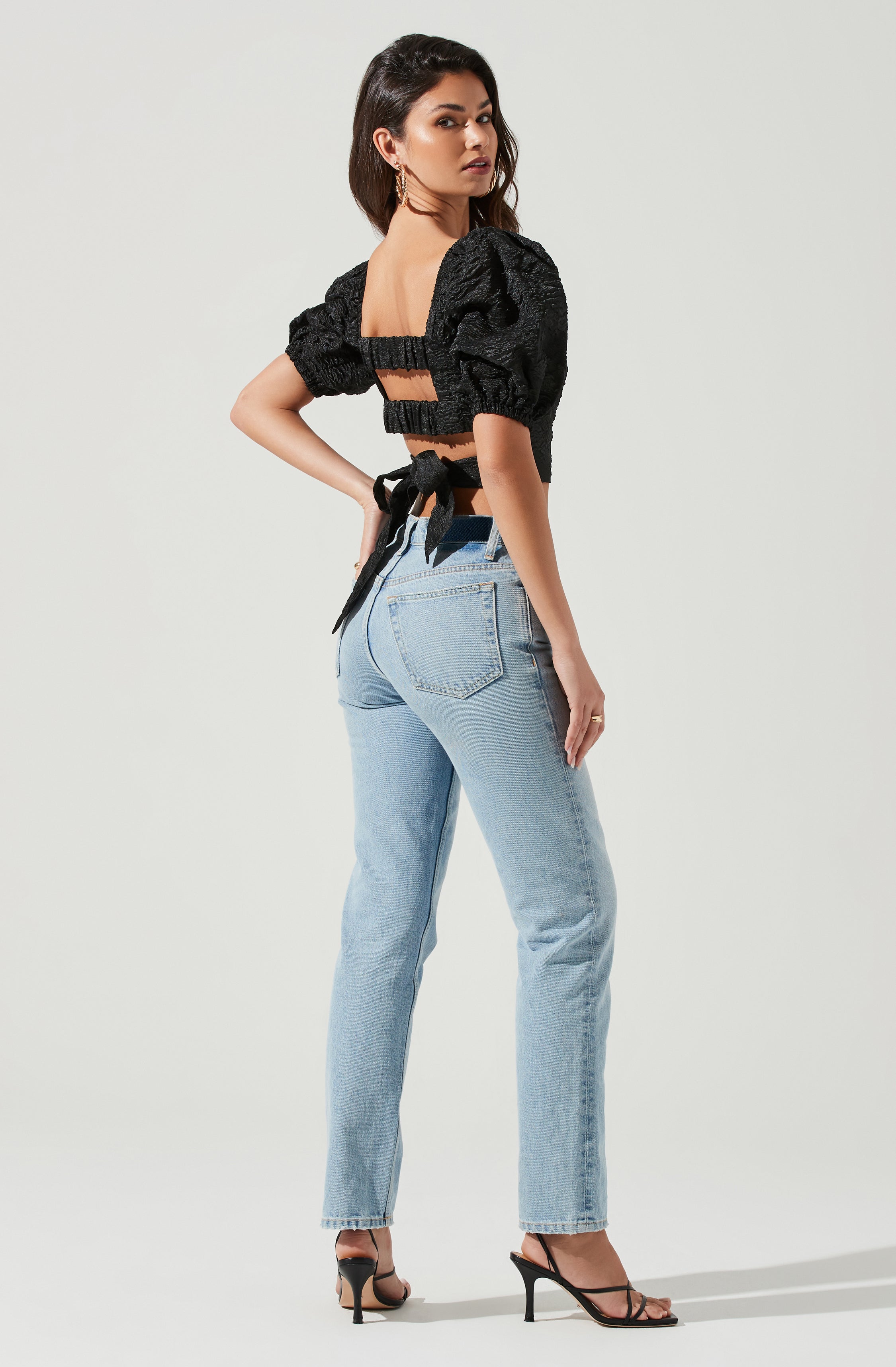 Tassia Jacquard Puff Sleeve Top-Aljck