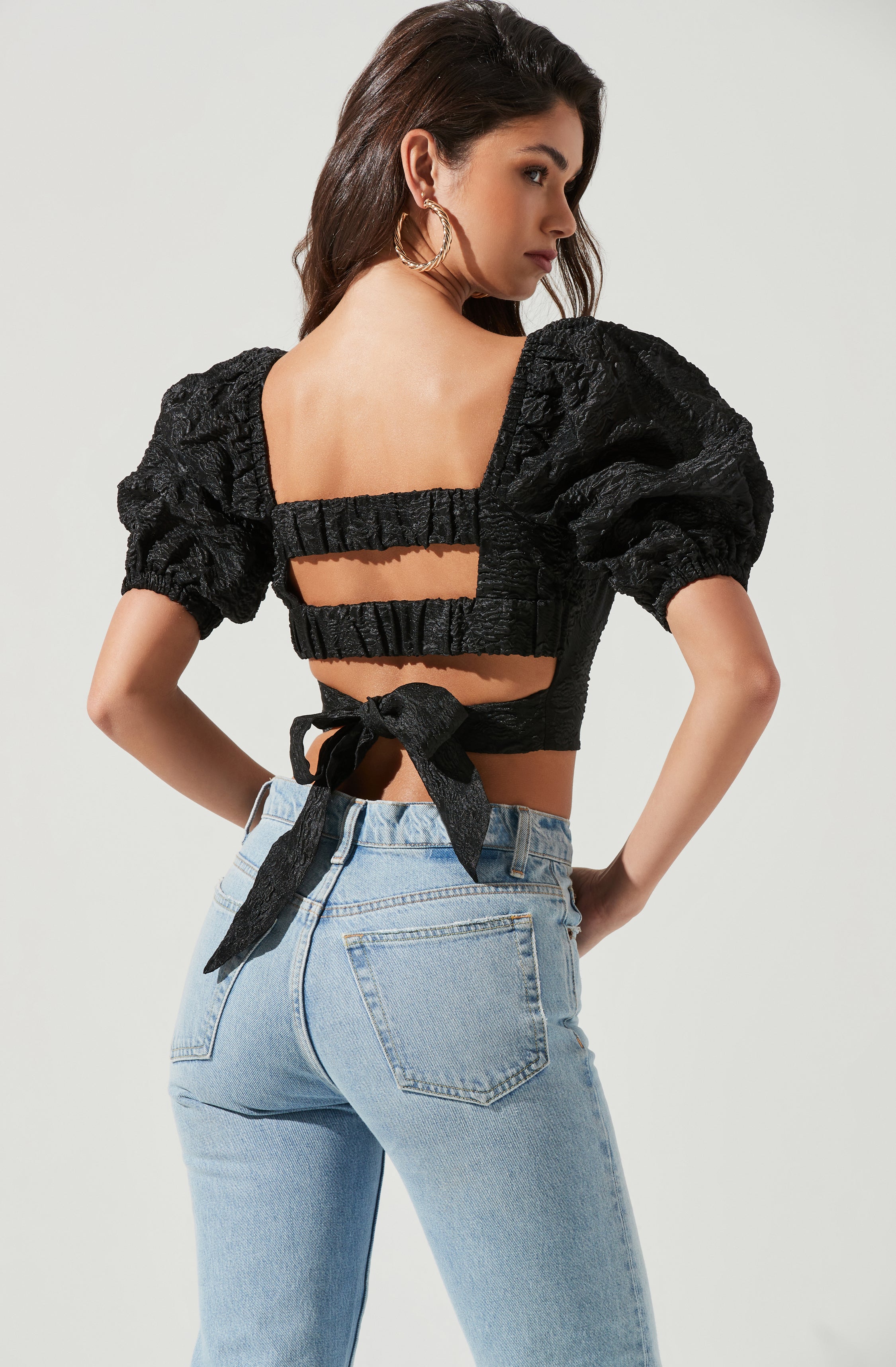 Tassia Jacquard Puff Sleeve Top-Aljck