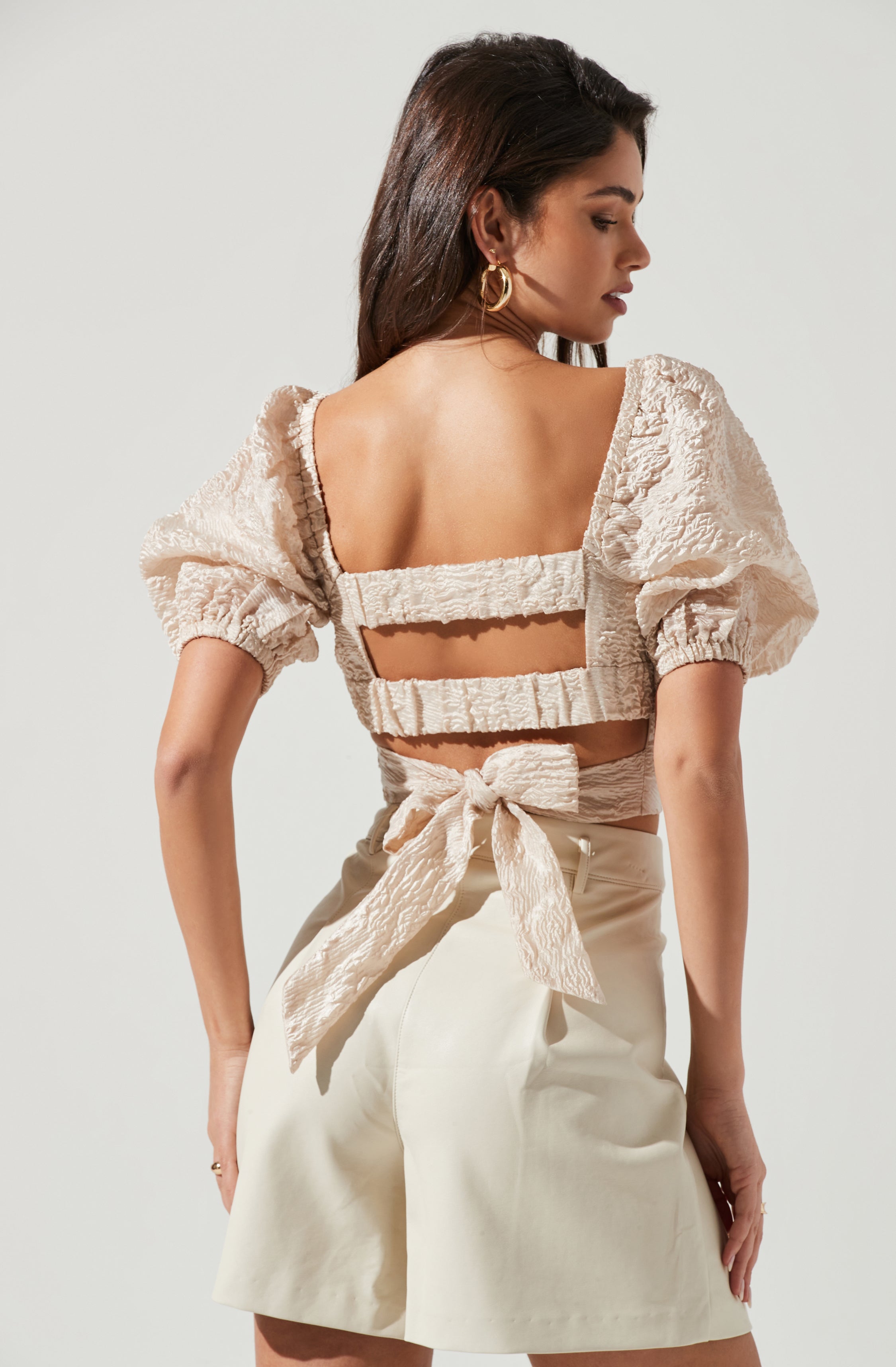 Tassia Jacquard Puff Sleeve Top-Aljck