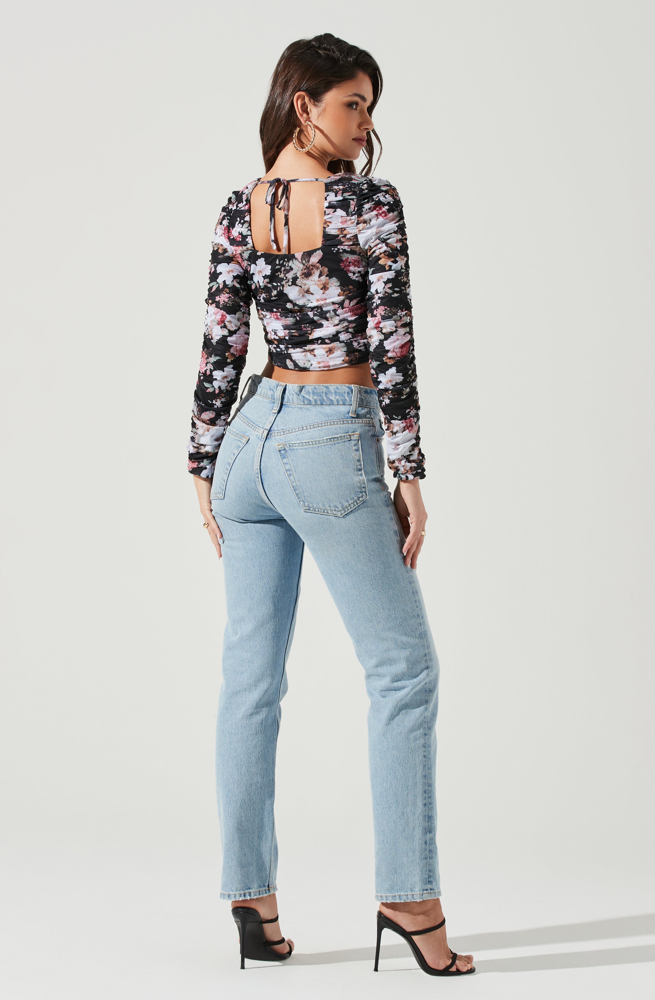 Erica Floral Ruched Long Sleeve Top-Aljck