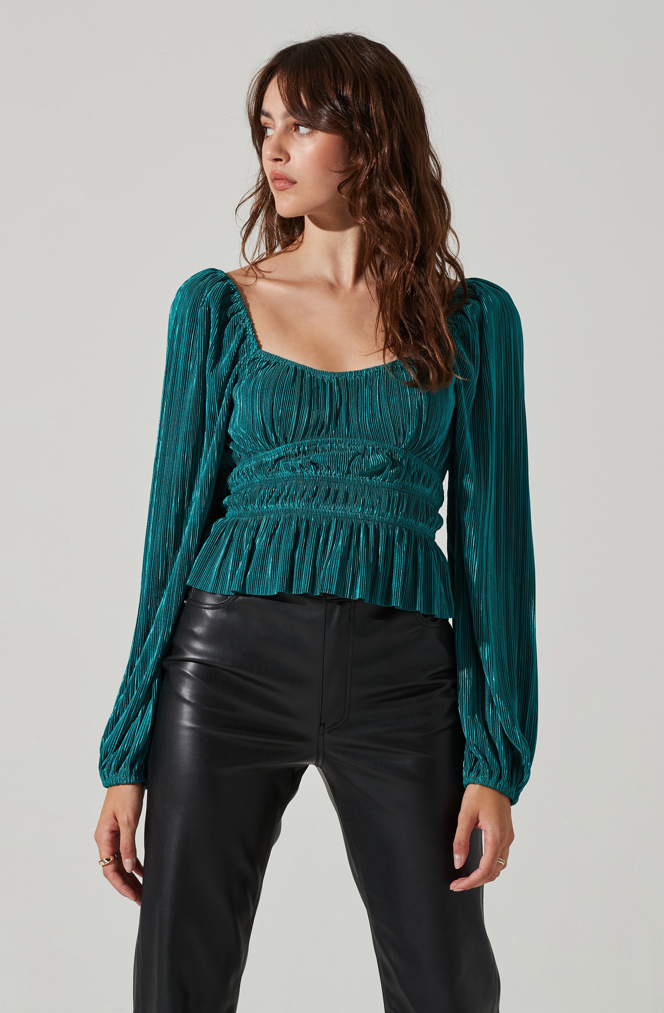 Ziva Plisse Long Sleeve Top-Aljck