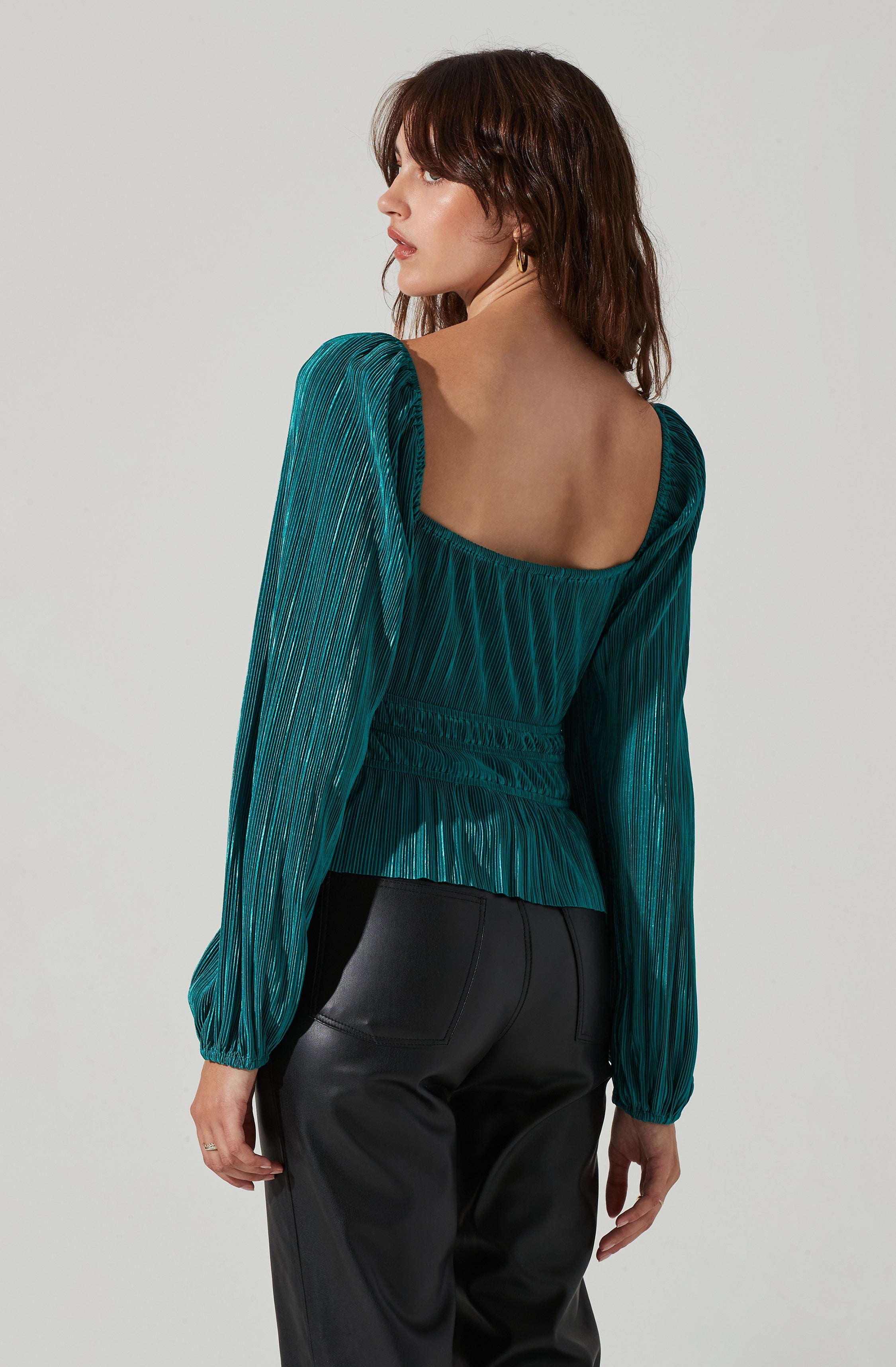 Ziva Plisse Long Sleeve Top-Aljck