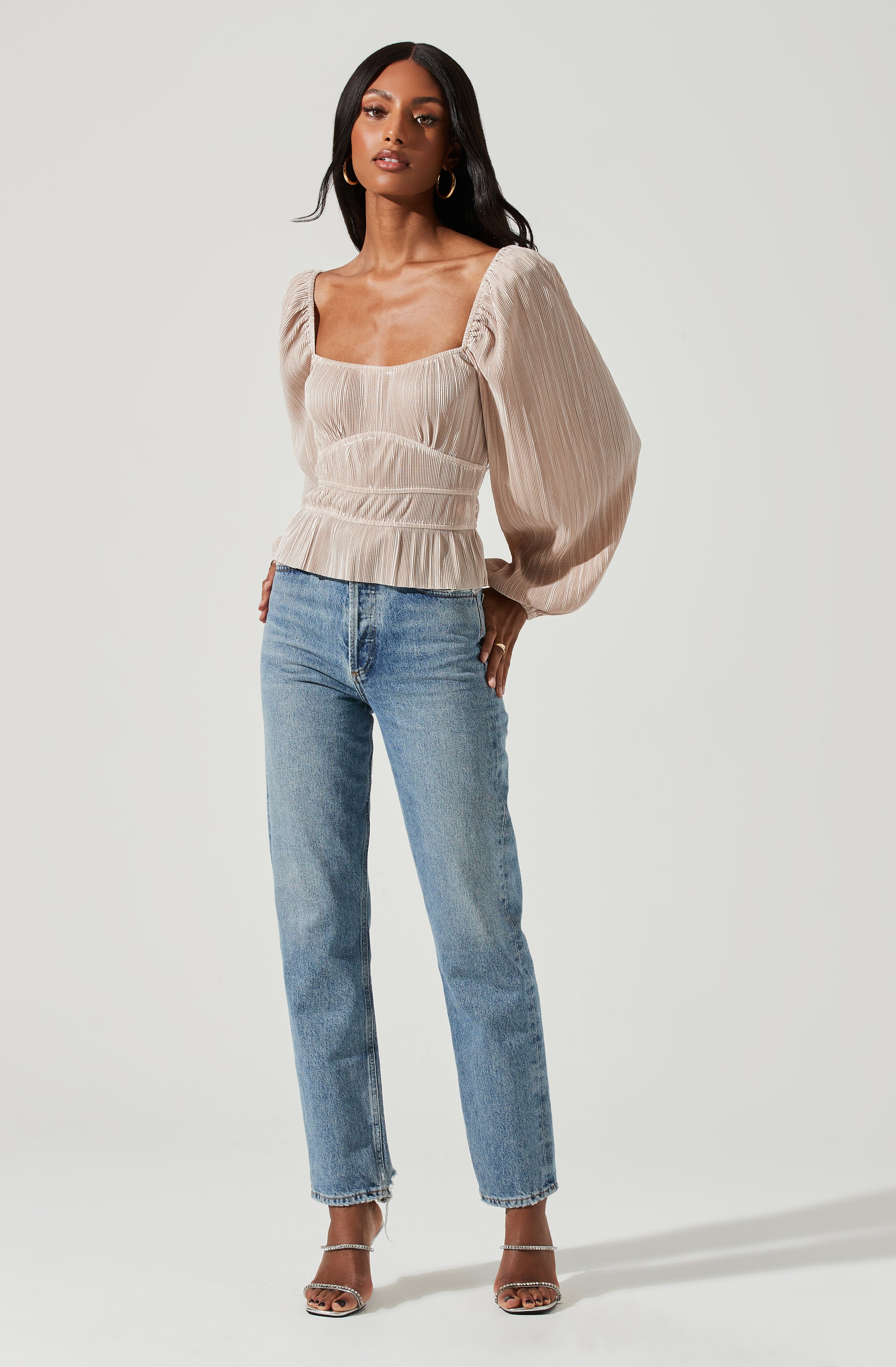 Ziva Plisse Long Sleeve Top-Aljck