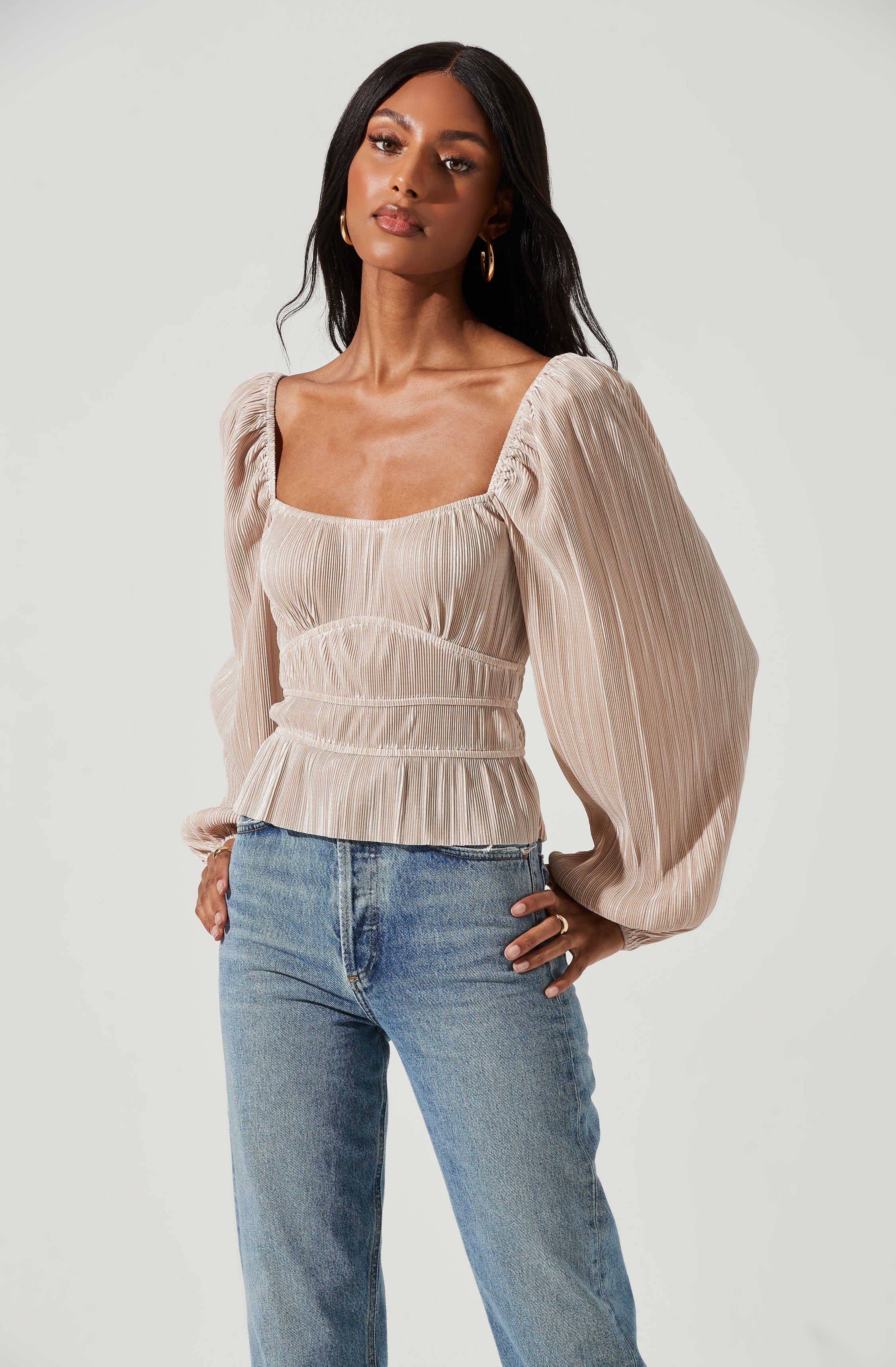 Ziva Plisse Long Sleeve Top-Aljck