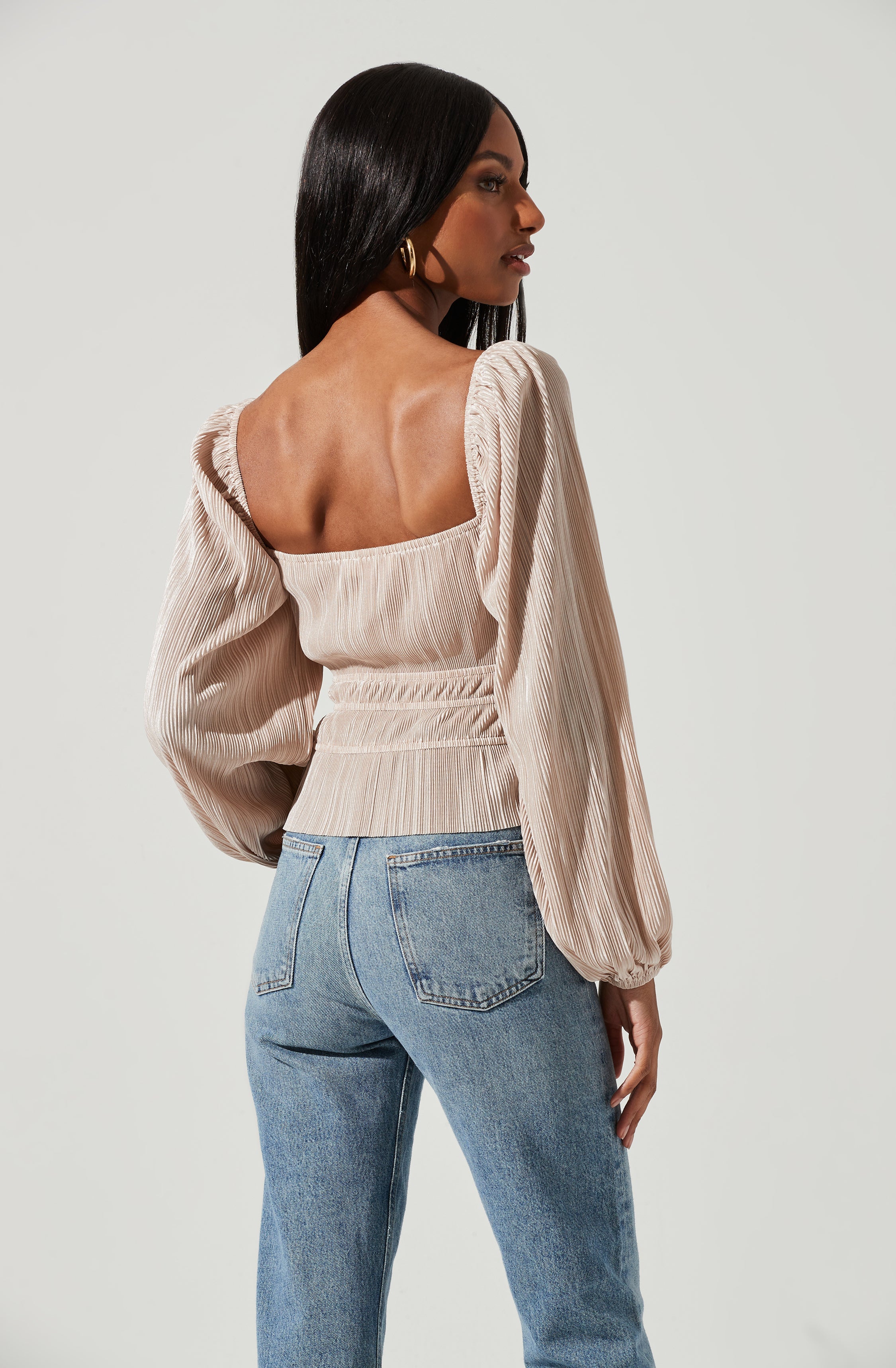 Ziva Plisse Long Sleeve Top-Aljck