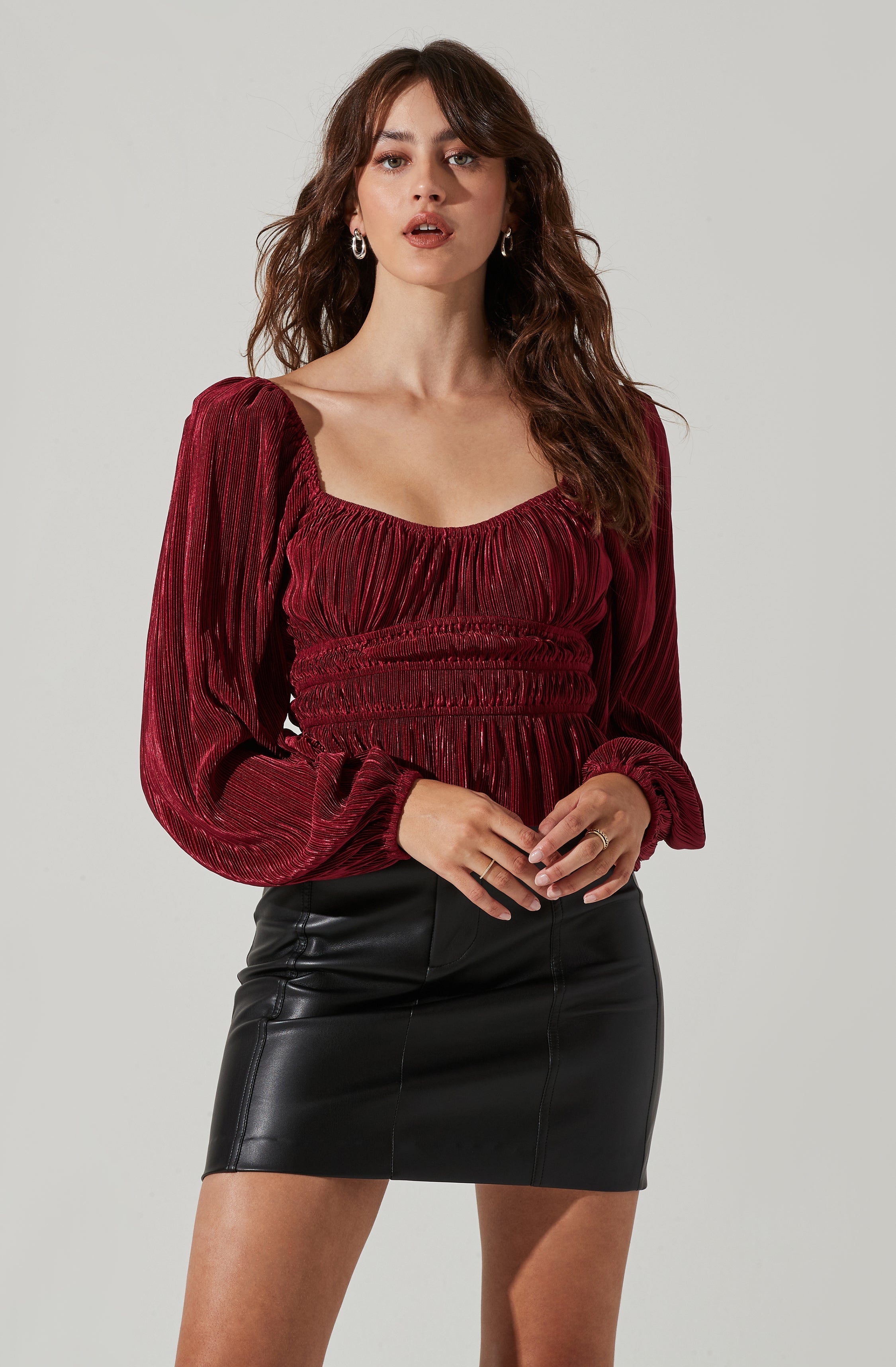 Ziva Plisse Long Sleeve Top-Aljck