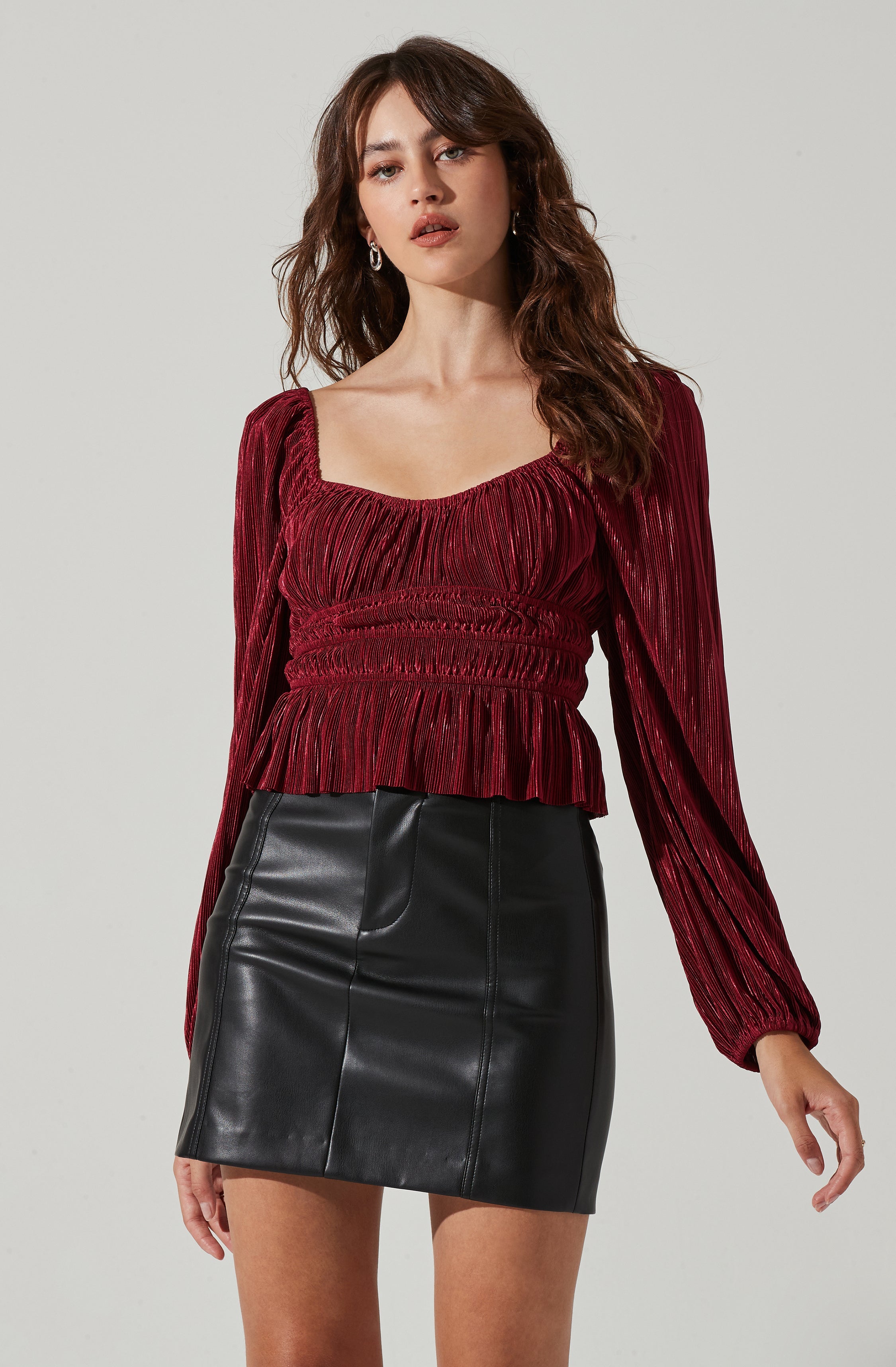 Ziva Plisse Long Sleeve Top-Aljck