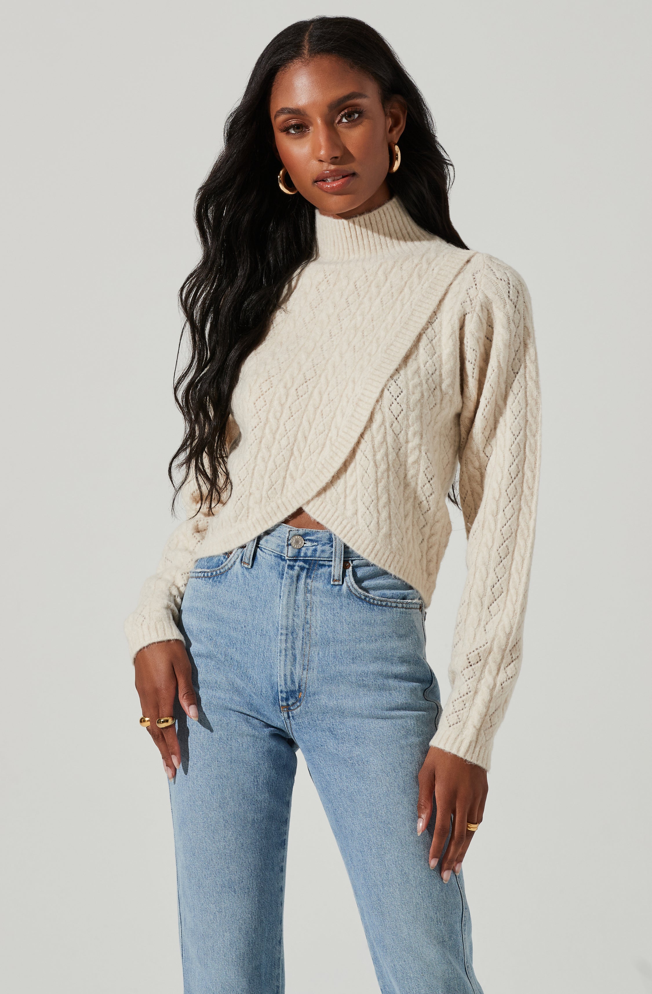 Ember Wrap Front Turtleneck Sweater-Aljck
