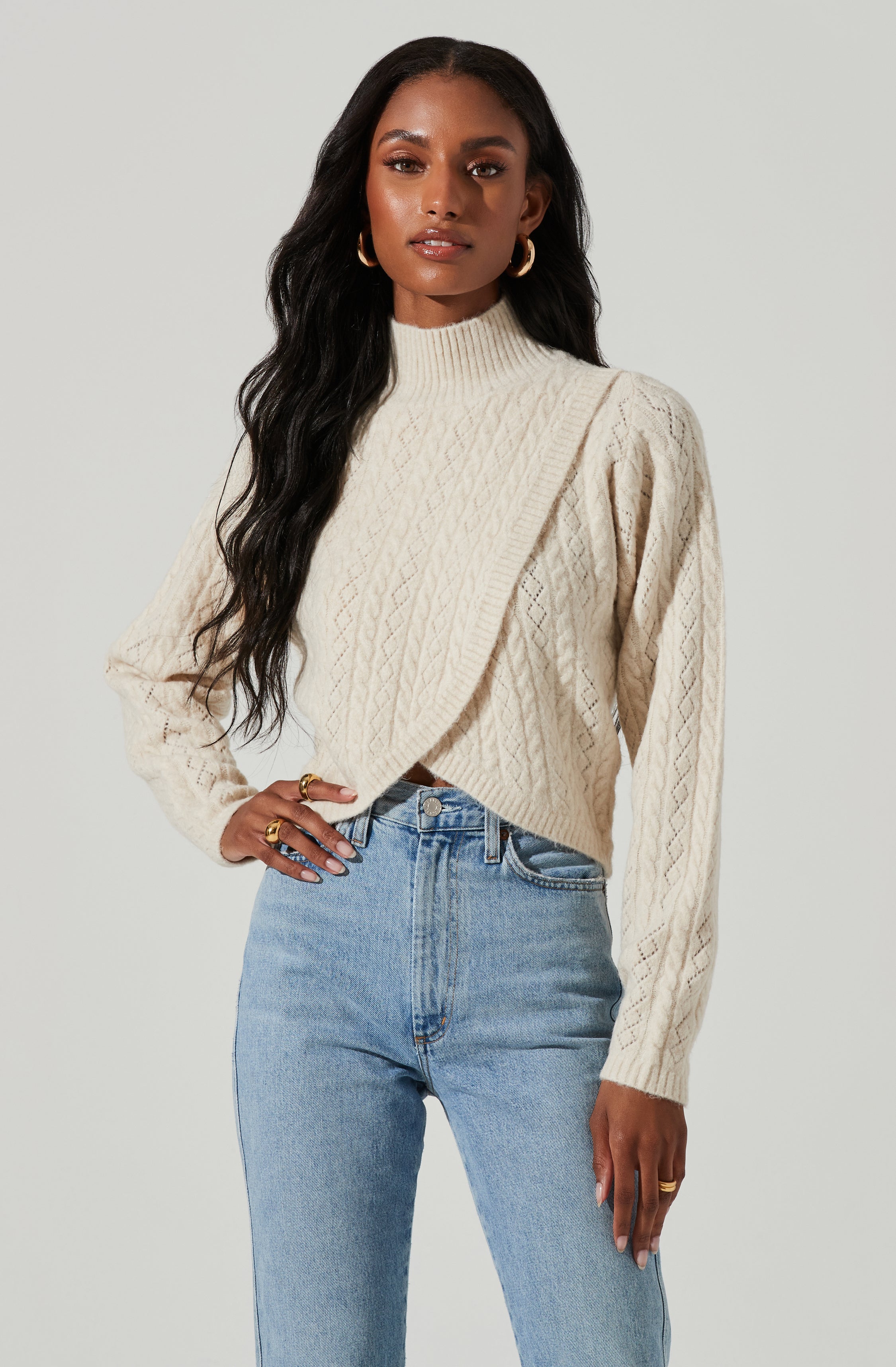 Ember Wrap Front Turtleneck Sweater-Aljck