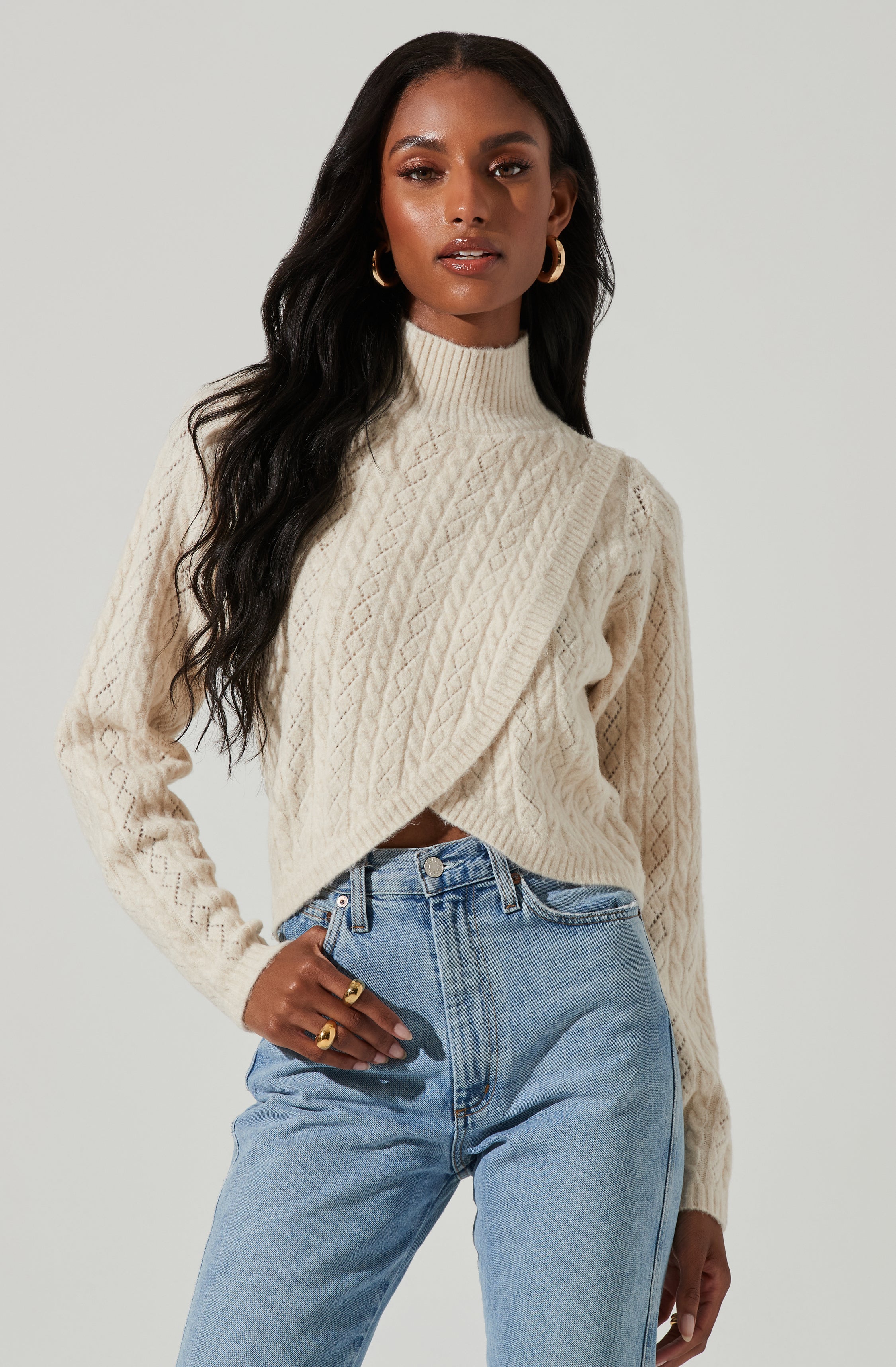 Ember Wrap Front Turtleneck Sweater-Aljck