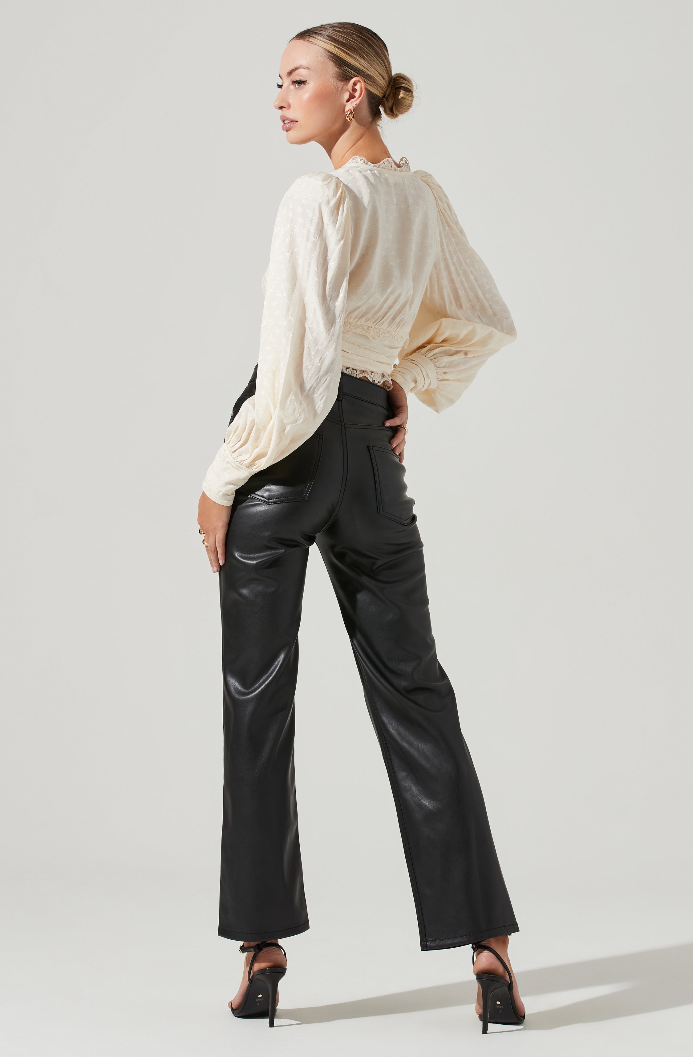 Zanna Floral Jacquard Lace Trim Long Sleeve Top-Aljck