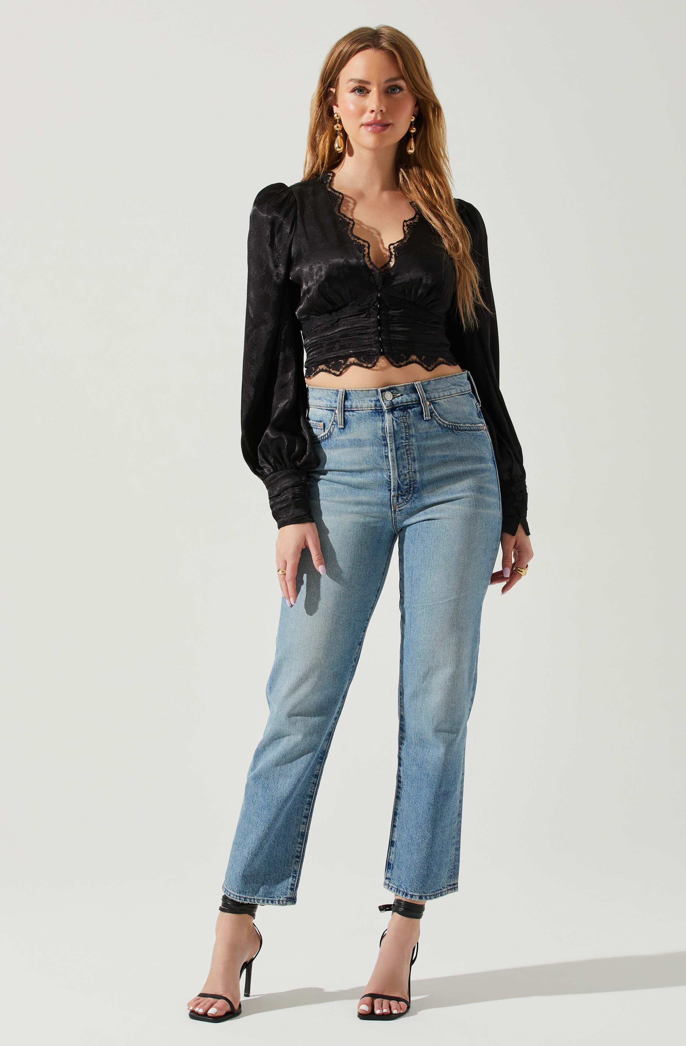 Zanna Satin Lace Trim Top-Aljck