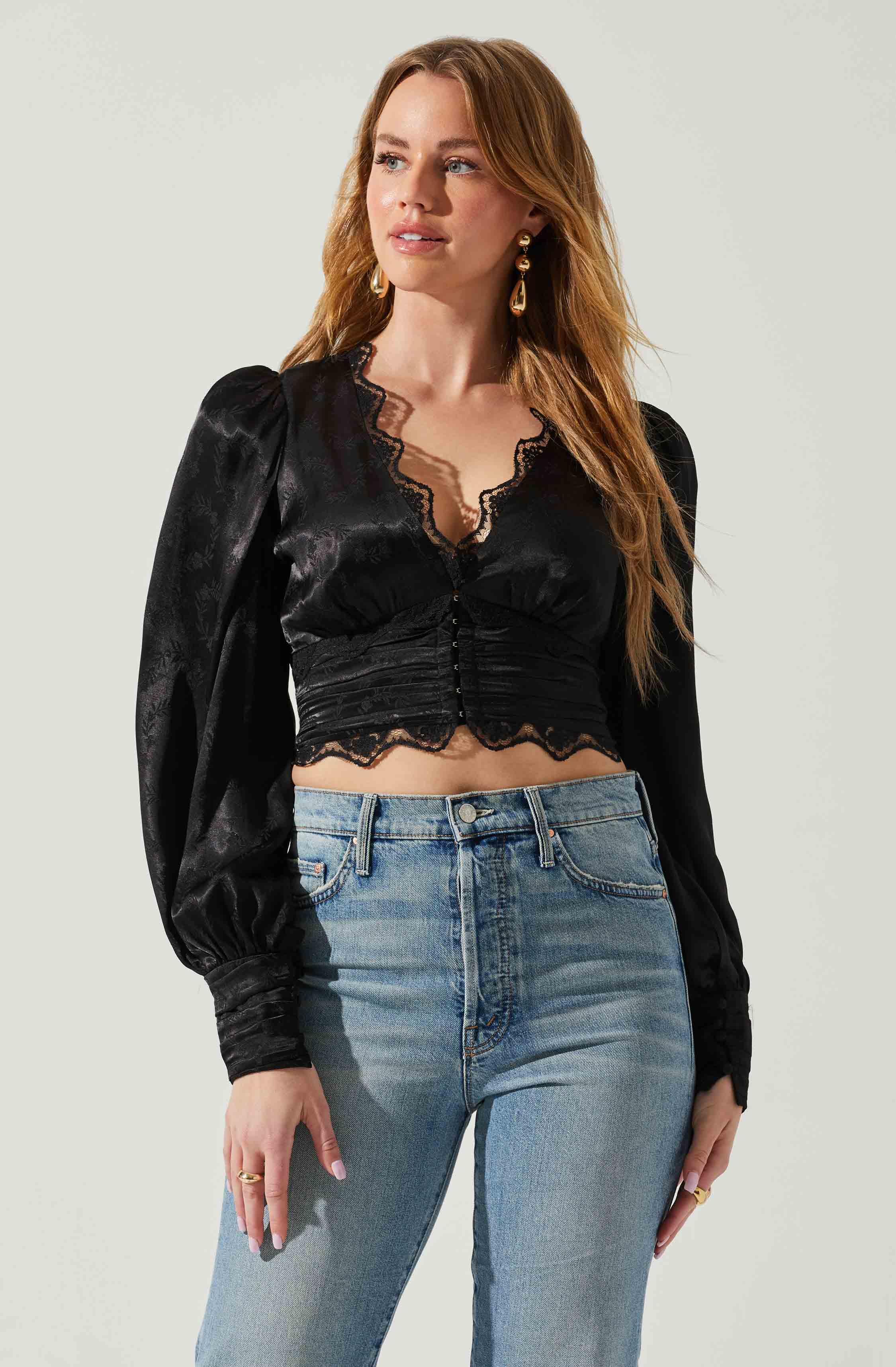 Zanna Satin Lace Trim Top-Aljck