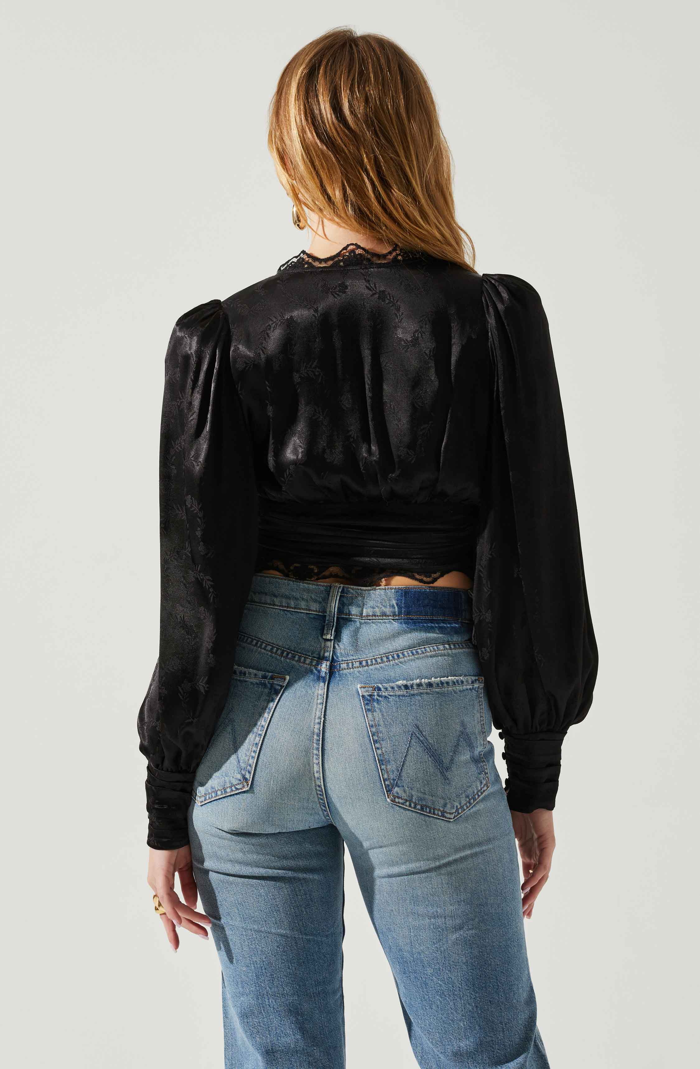 Zanna Satin Lace Trim Top-Aljck