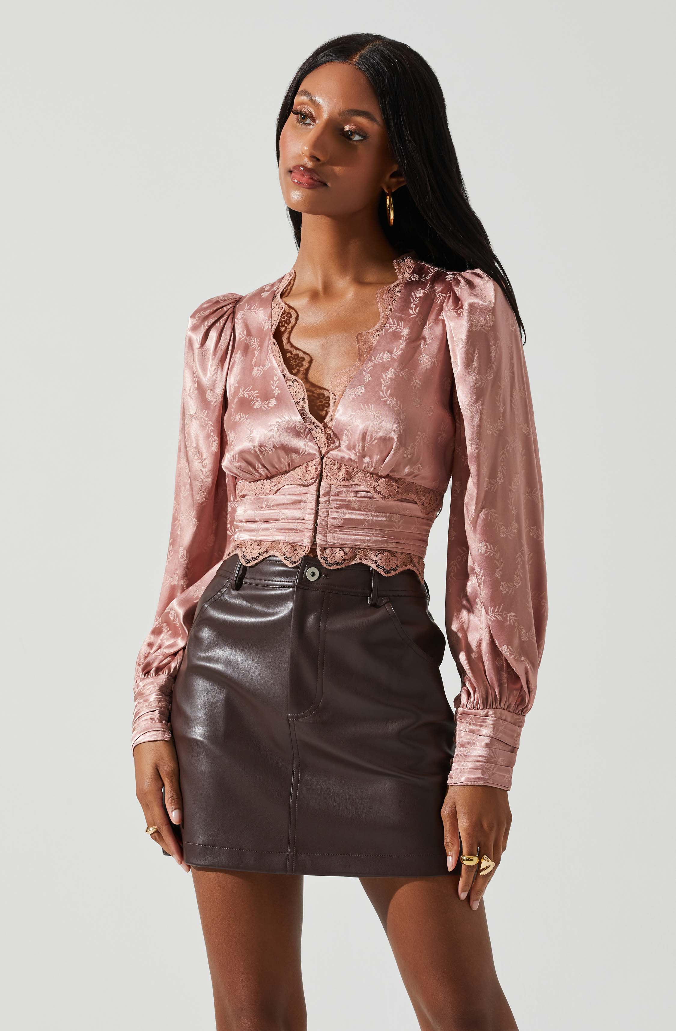 Zanna Satin Lace Trim Top-Aljck