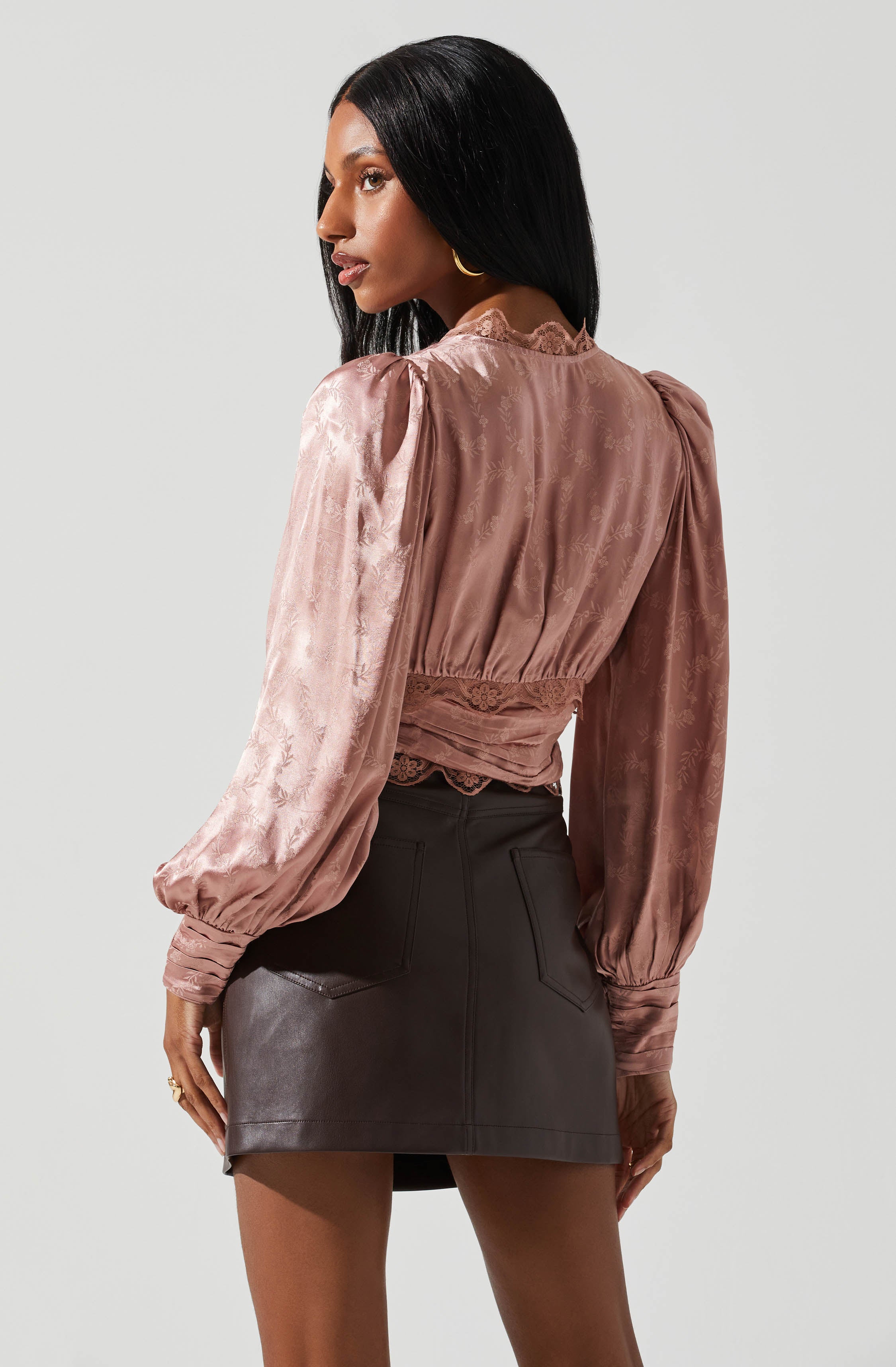 Zanna Satin Lace Trim Top-Aljck