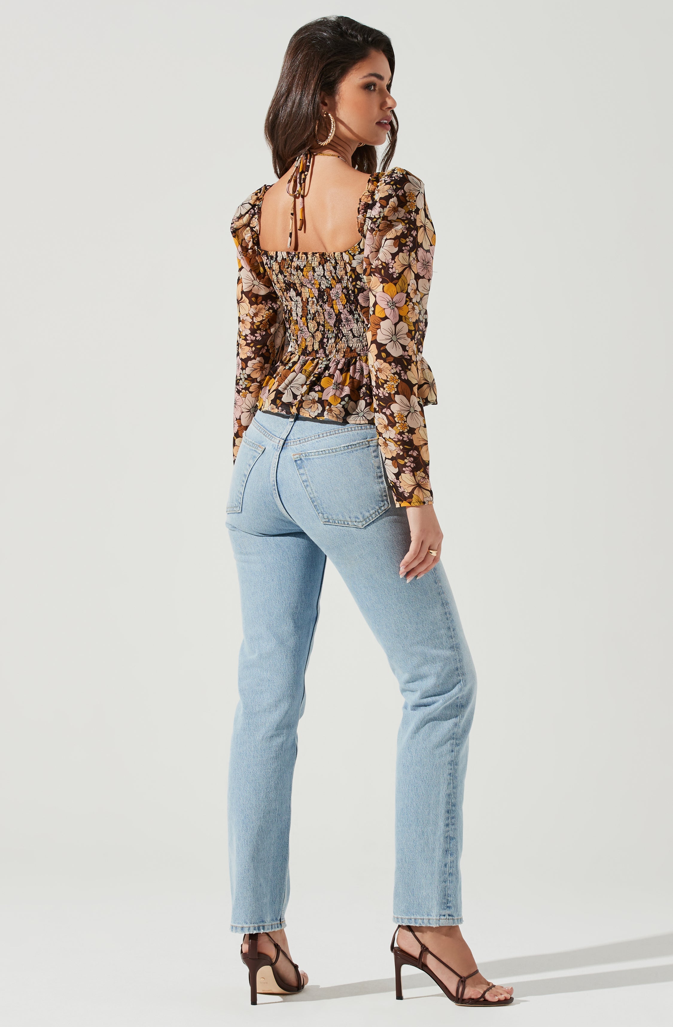 Toni Ruched Halter Long Sleeve Peplum Top-Aljck