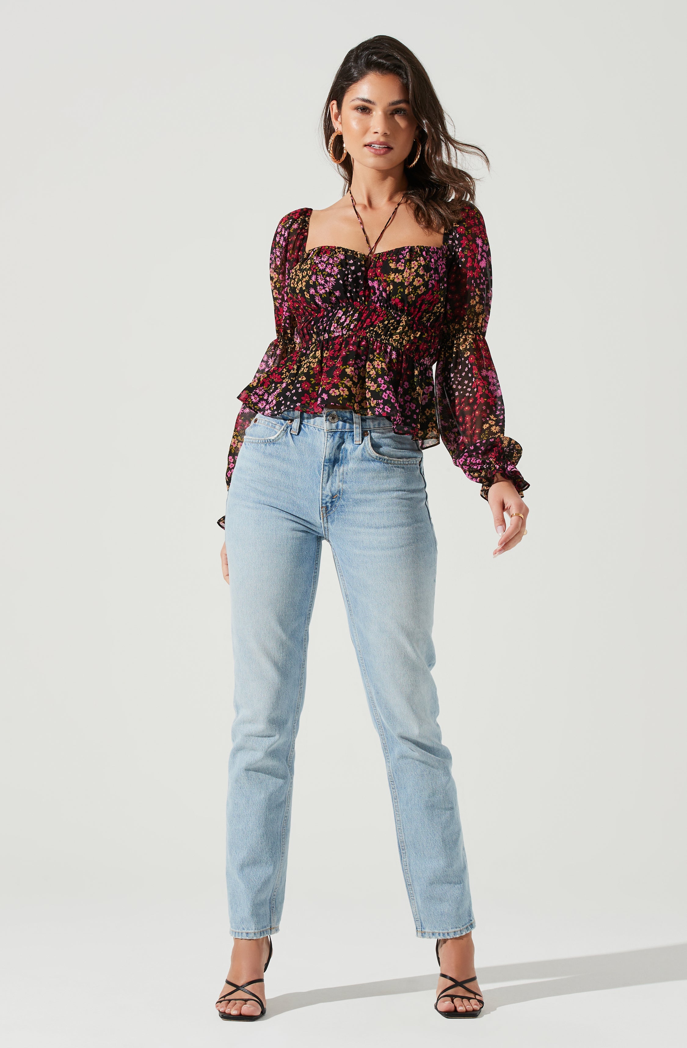 Bloomfield Floral Halter Long Sleeve Top-Aljck