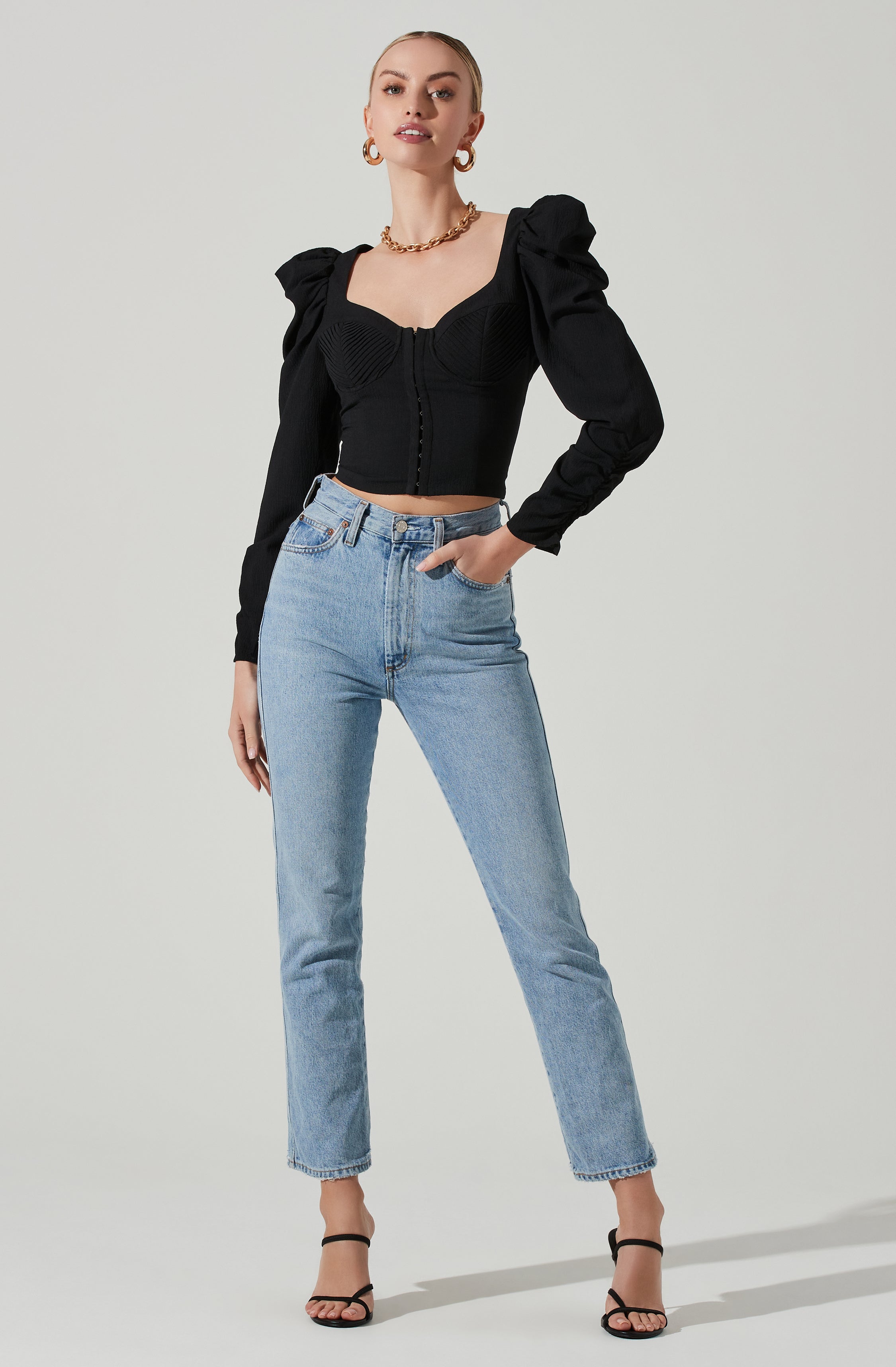 Quinn Ruched Sleeve Corset Top-Aljck