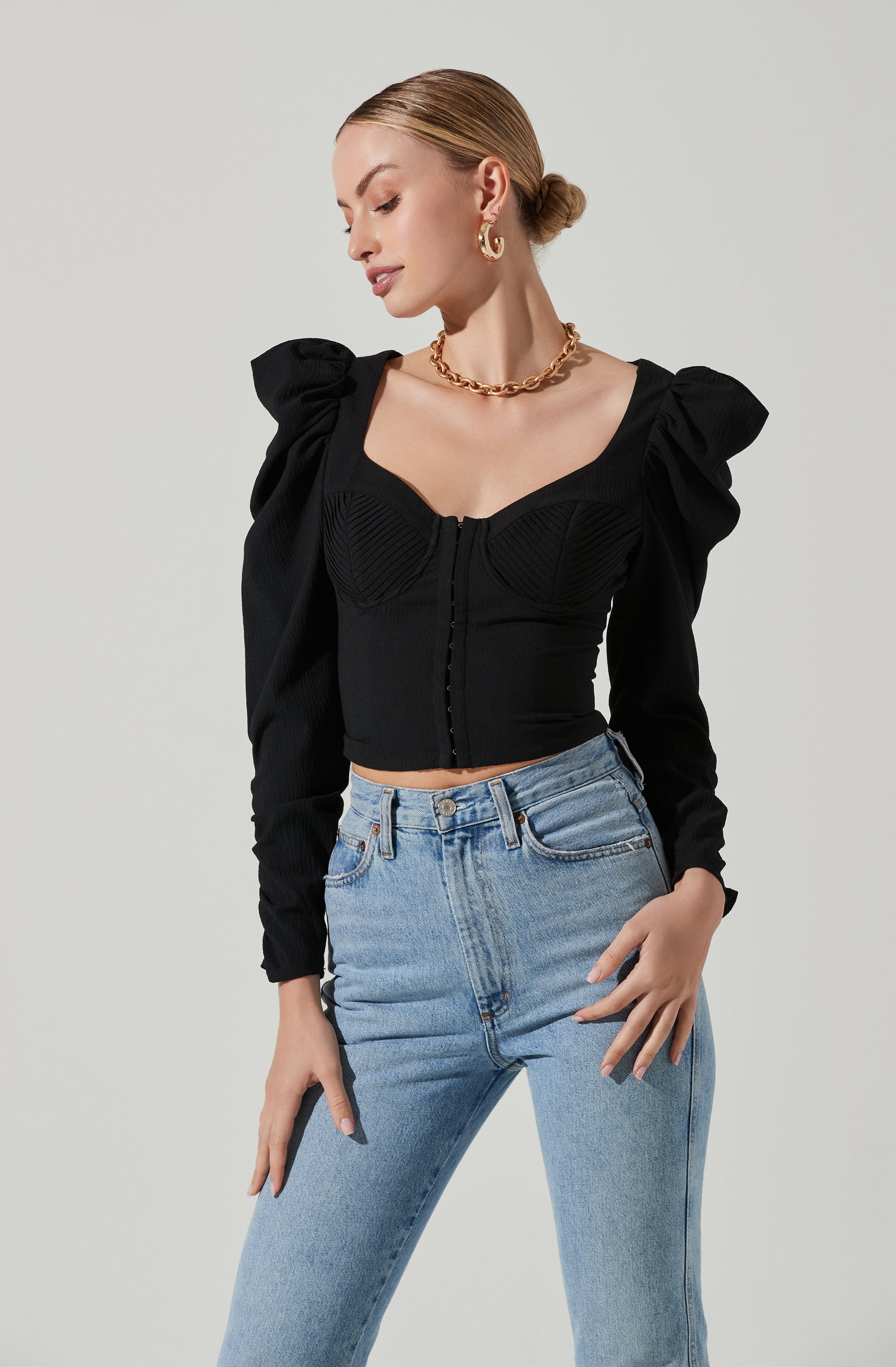 Quinn Ruched Sleeve Corset Top-Aljck