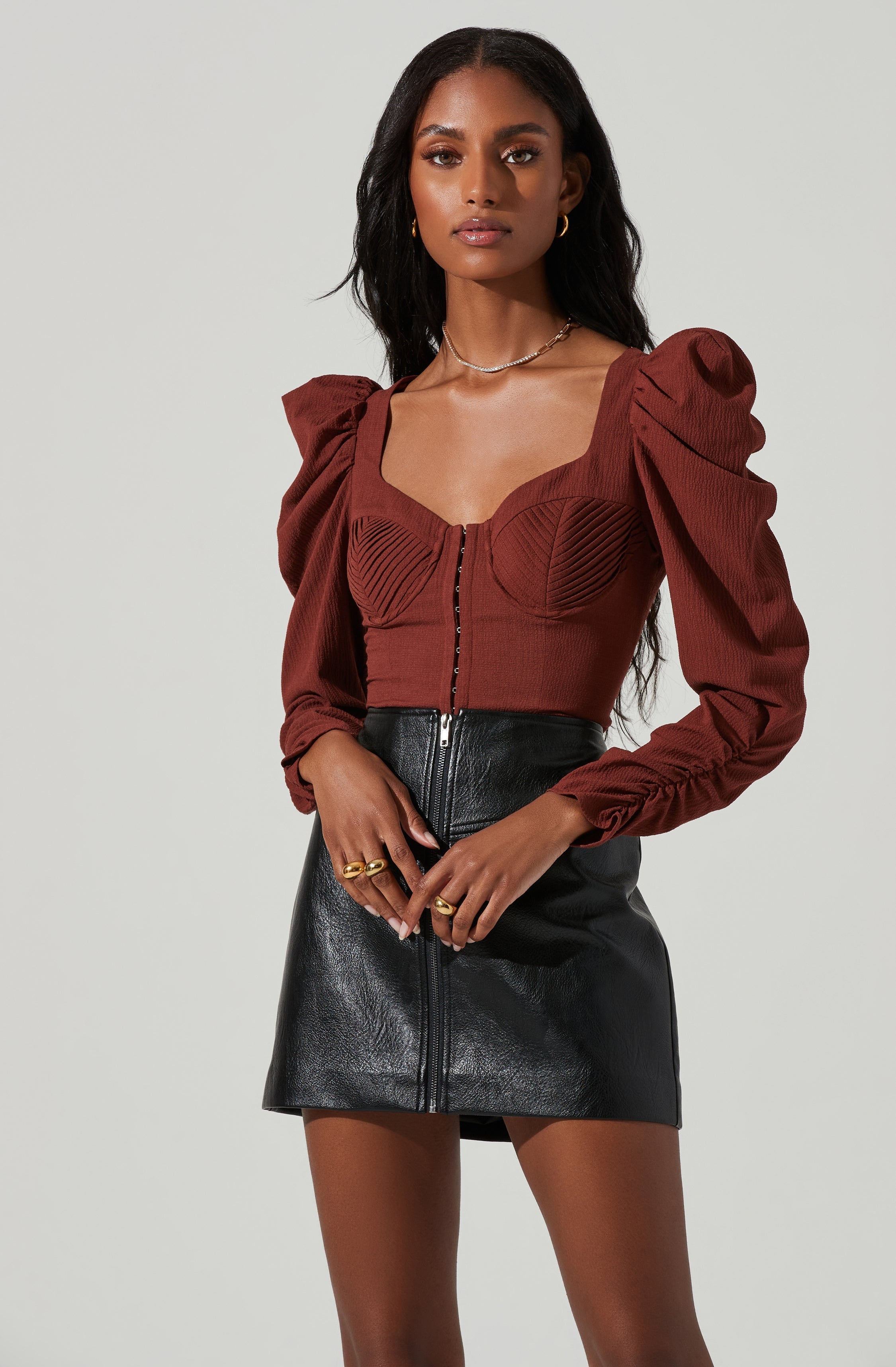 Quinn Ruched Sleeve Corset Top-Aljck