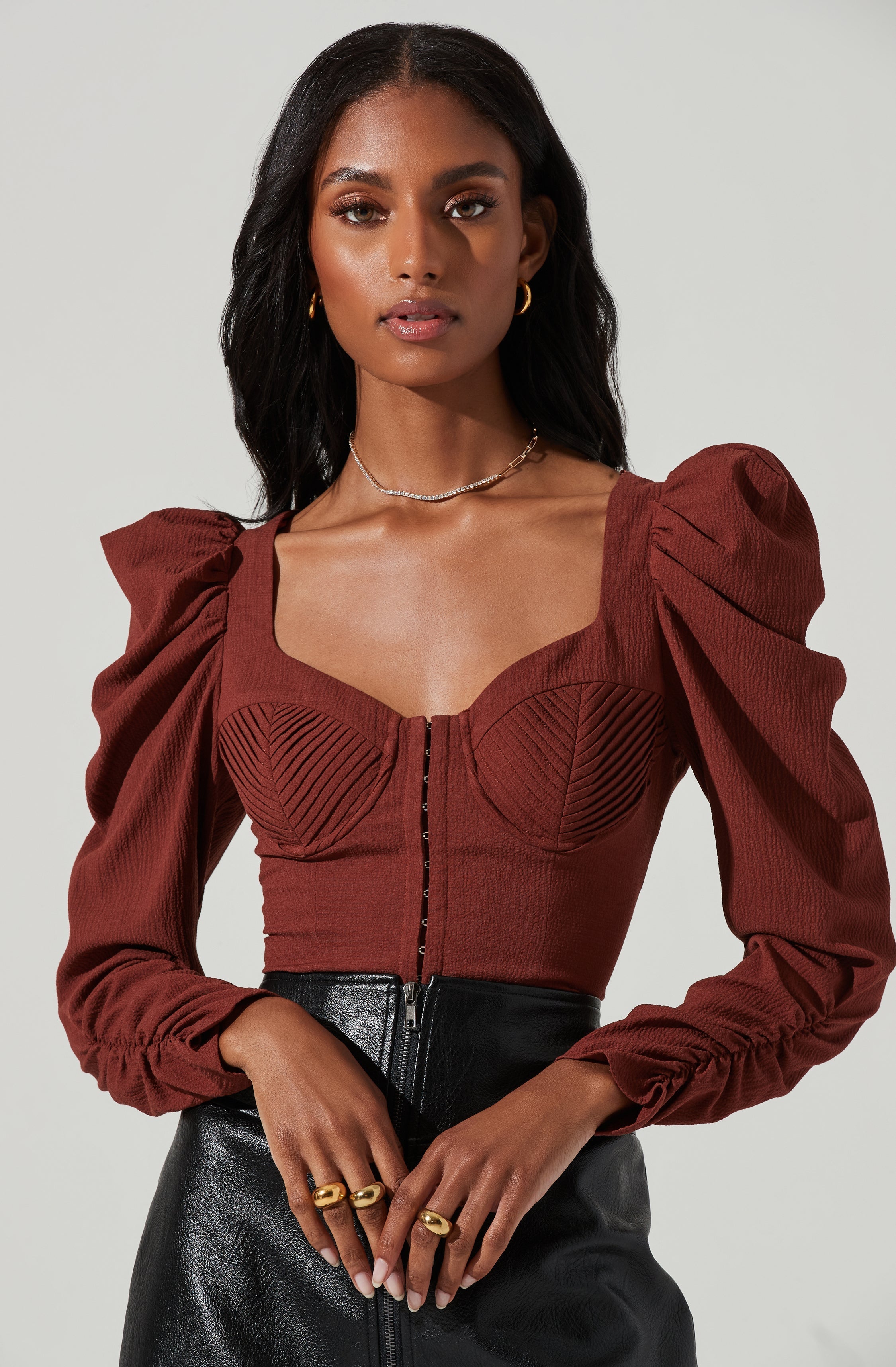 Quinn Ruched Sleeve Corset Top-Aljck