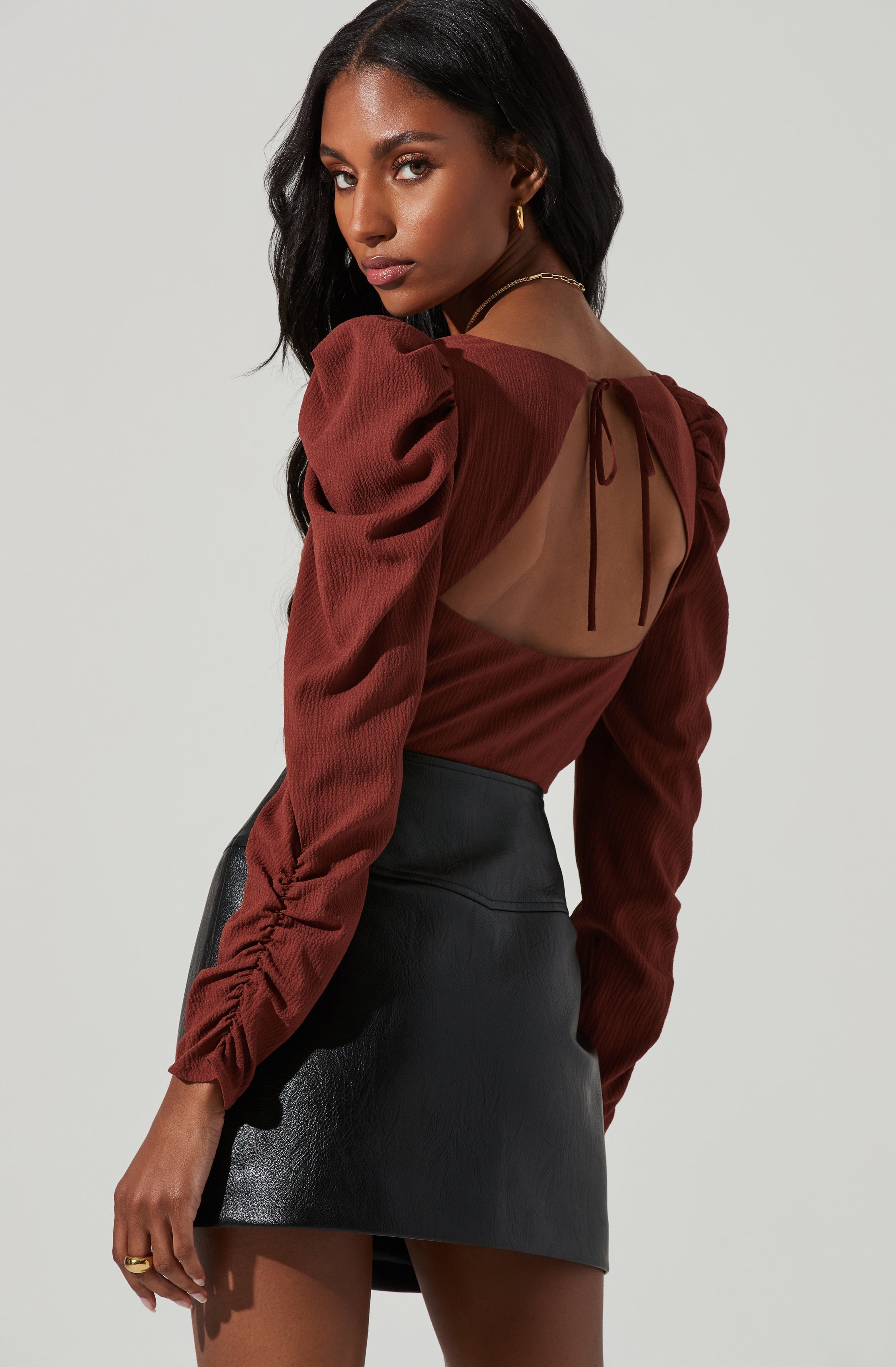 Quinn Ruched Sleeve Corset Top-Aljck