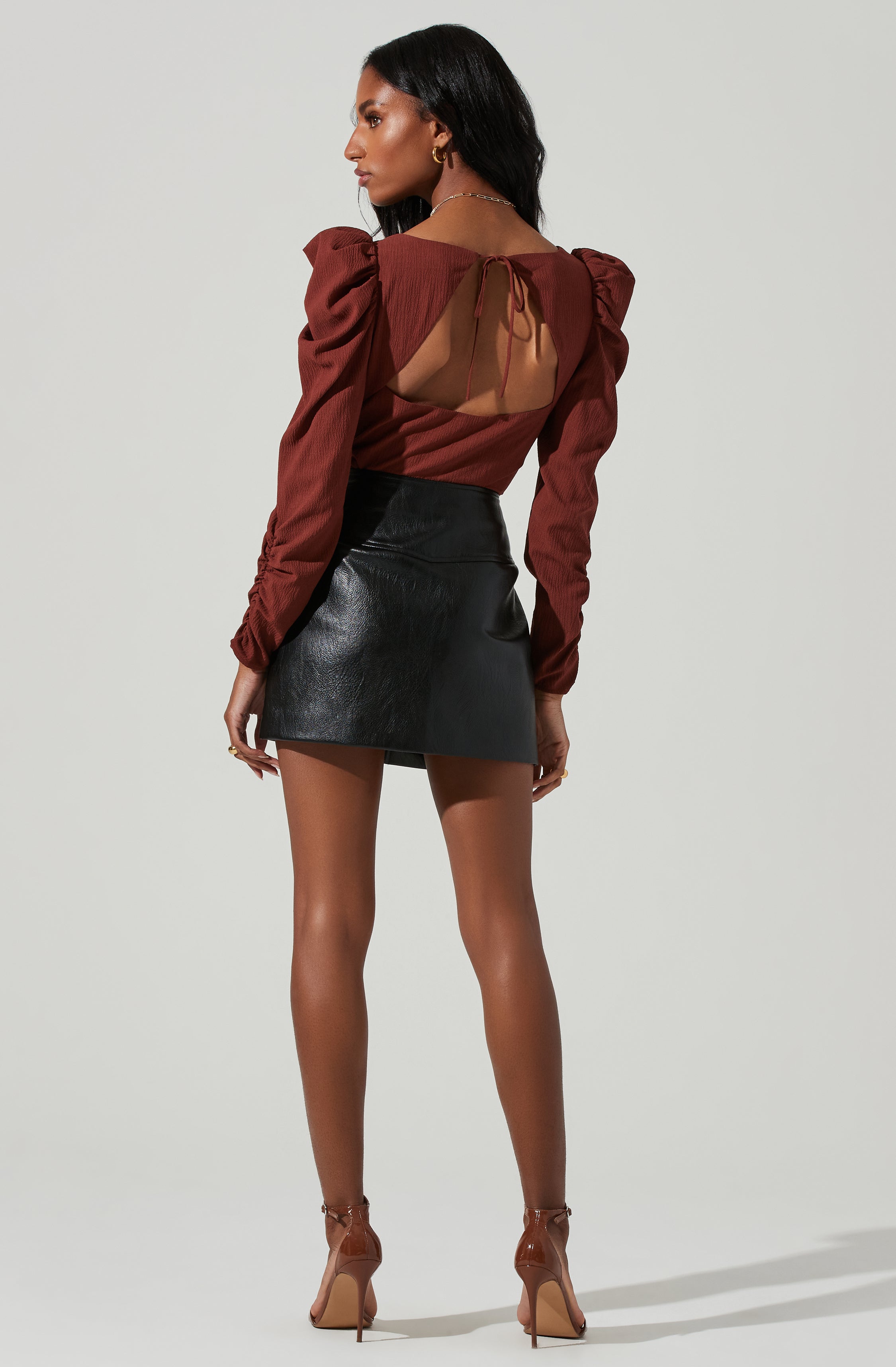 Quinn Ruched Sleeve Corset Top-Aljck