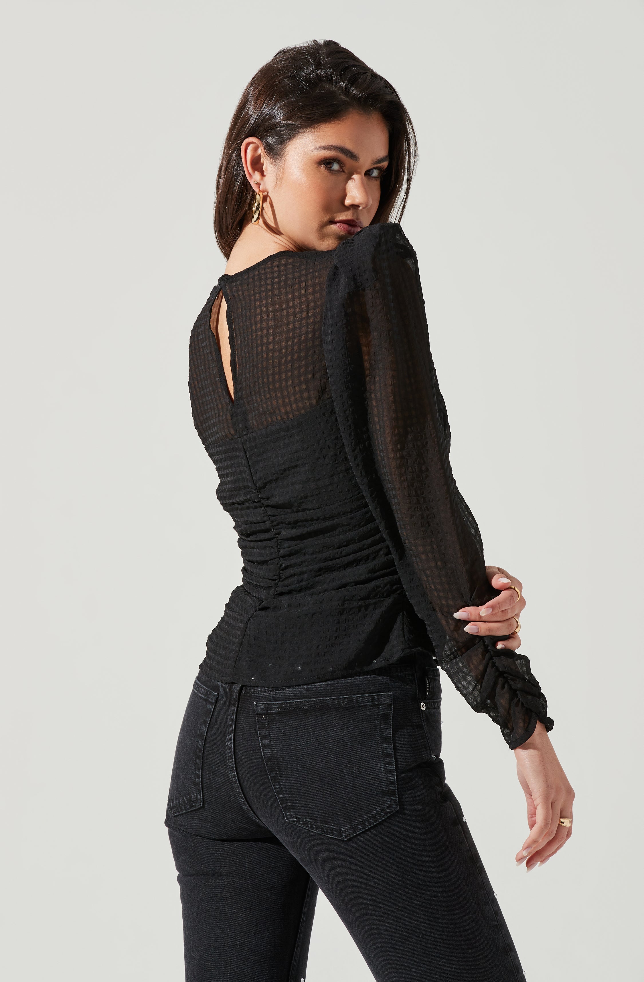 Dalma Ruched Puff Sleeve Top-Aljck