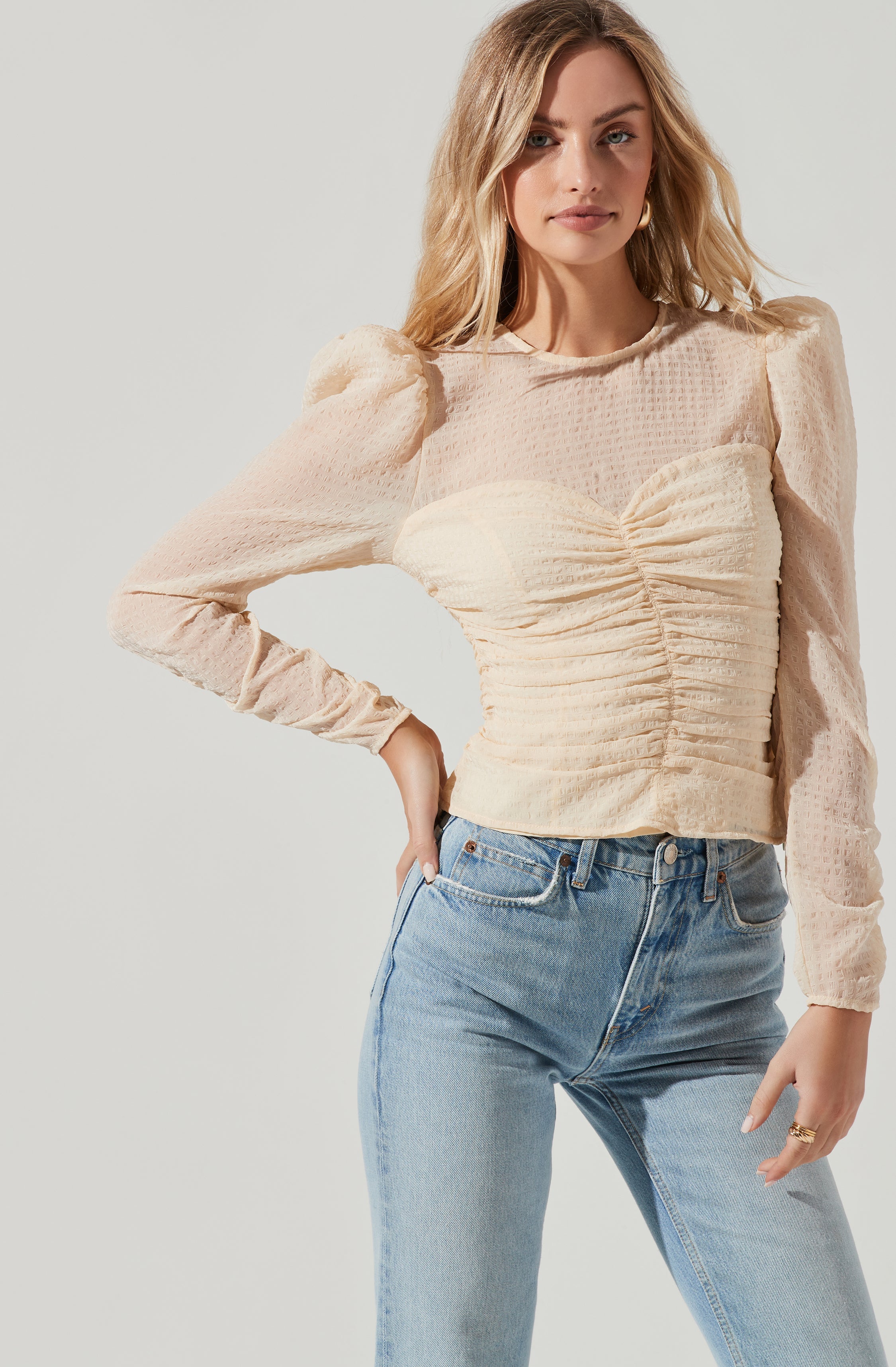 Dalma Ruched Puff Sleeve Top-Aljck
