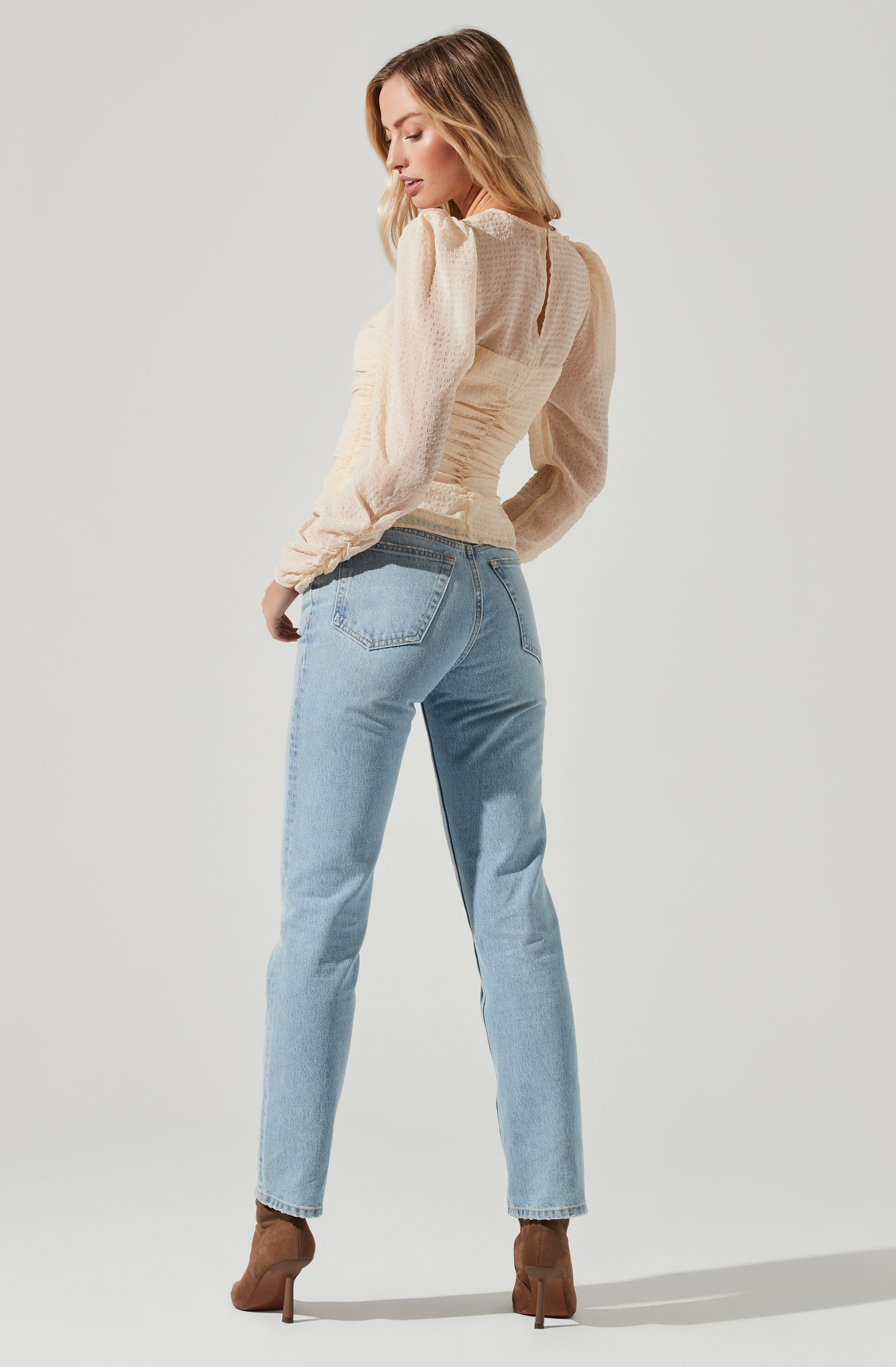 Dalma Ruched Puff Sleeve Top-Aljck