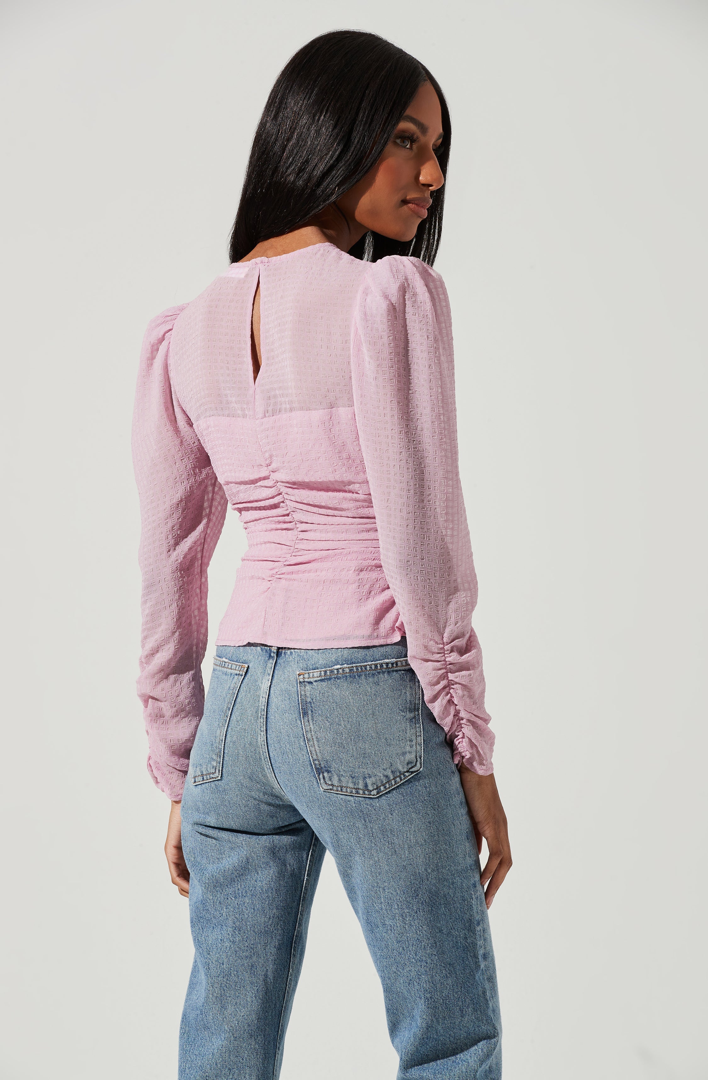 Dalma Ruched Puff Sleeve Top-Aljck