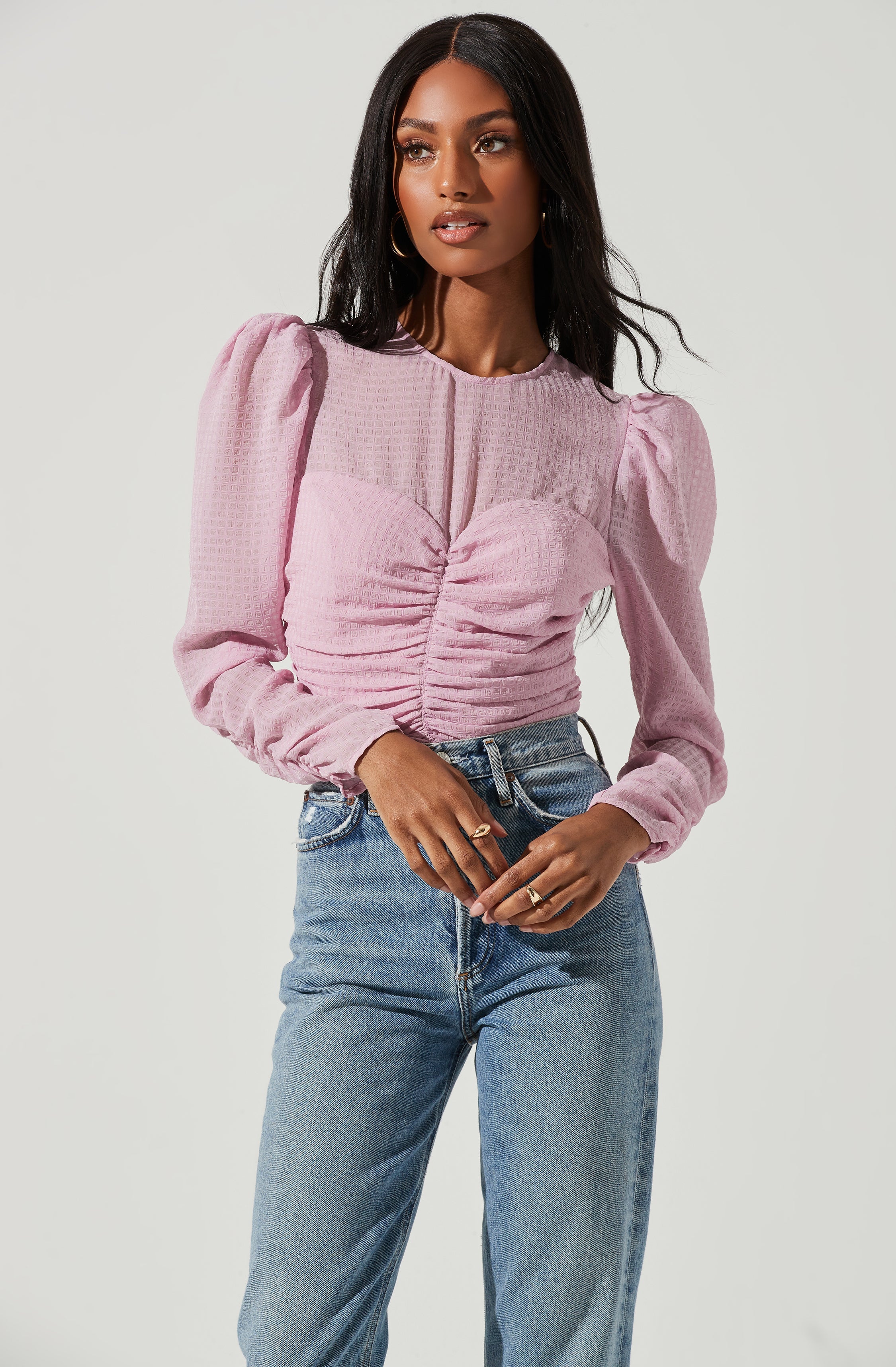 Dalma Ruched Puff Sleeve Top-Aljck