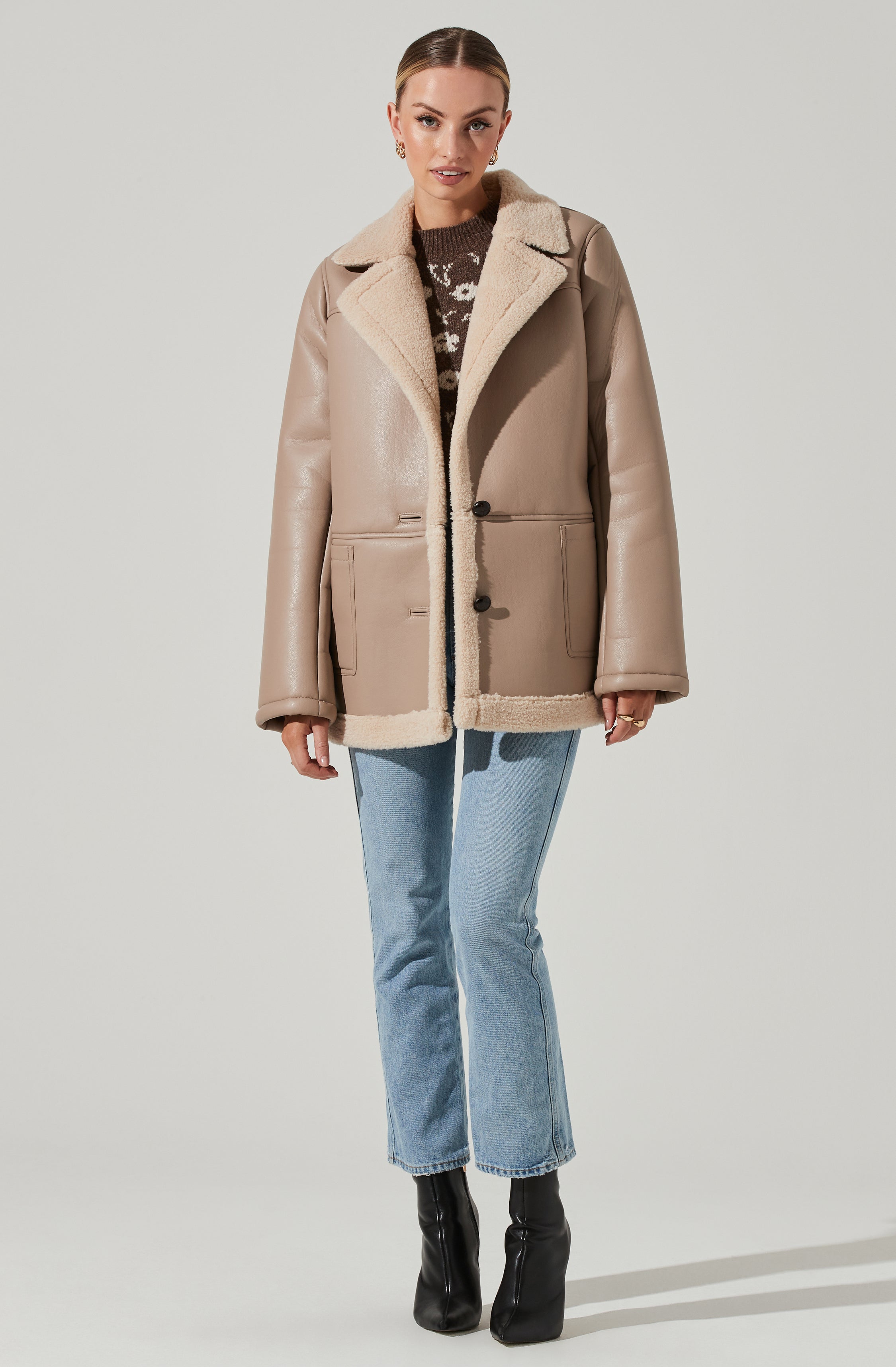 Francine Faux Leather Shearling Jacket-Aljck