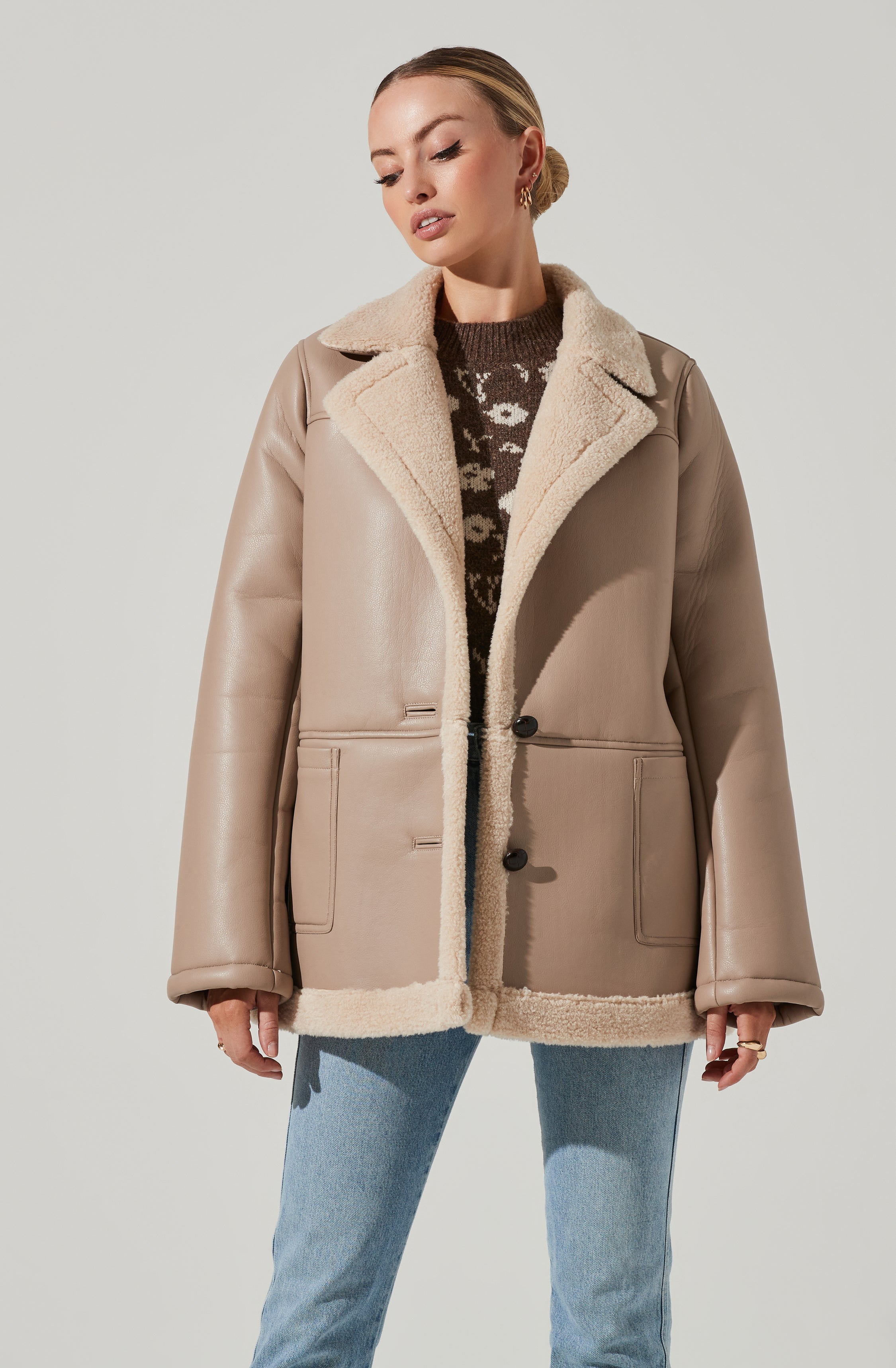 Francine Faux Leather Shearling Jacket-Aljck