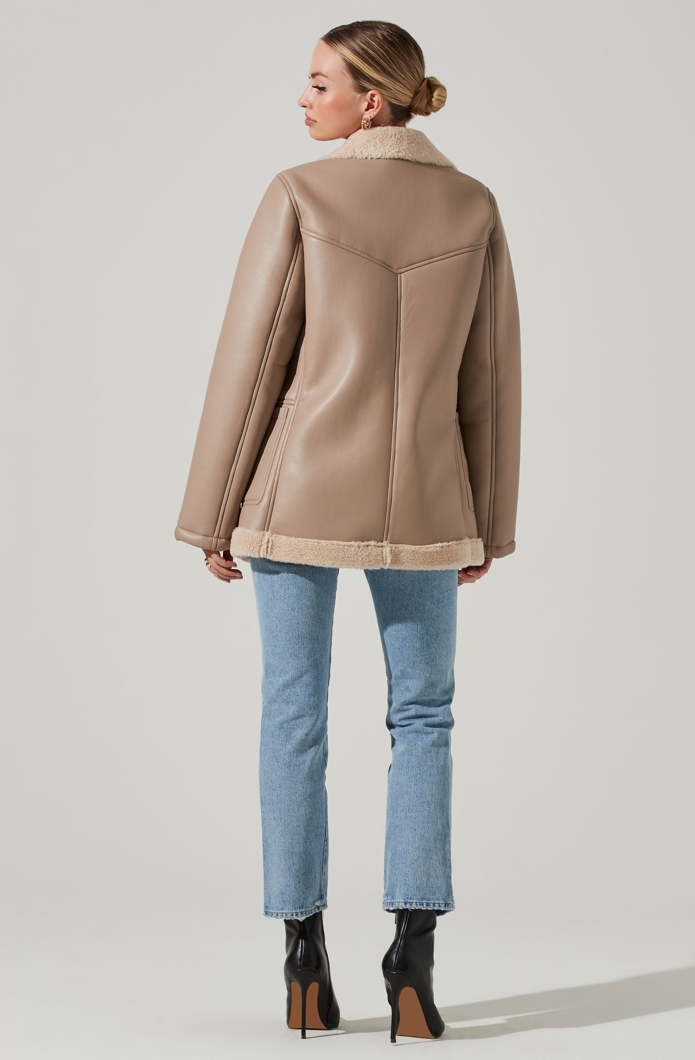 Francine Faux Leather Shearling Jacket-Aljck
