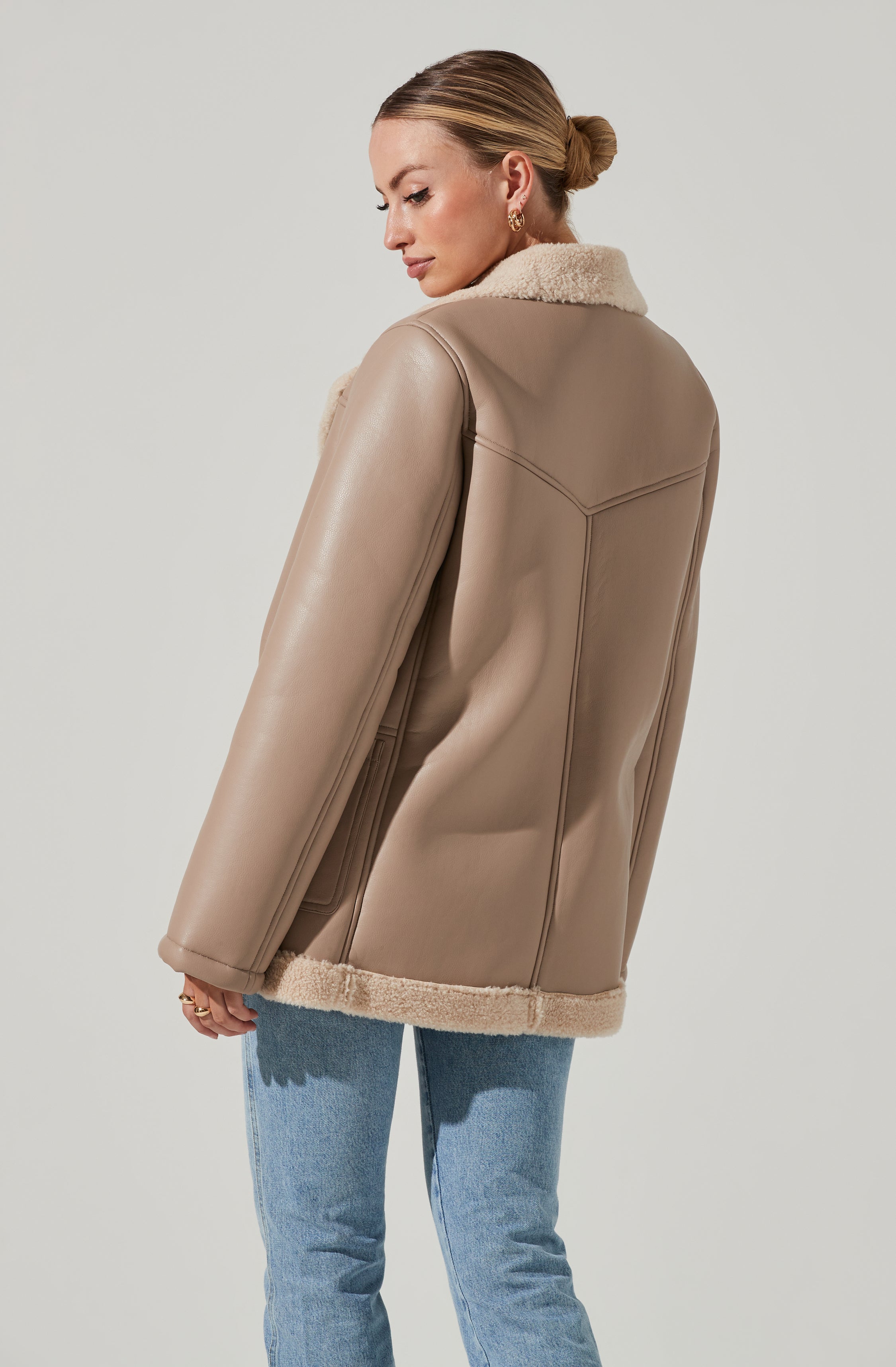 Francine Faux Leather Shearling Jacket-Aljck