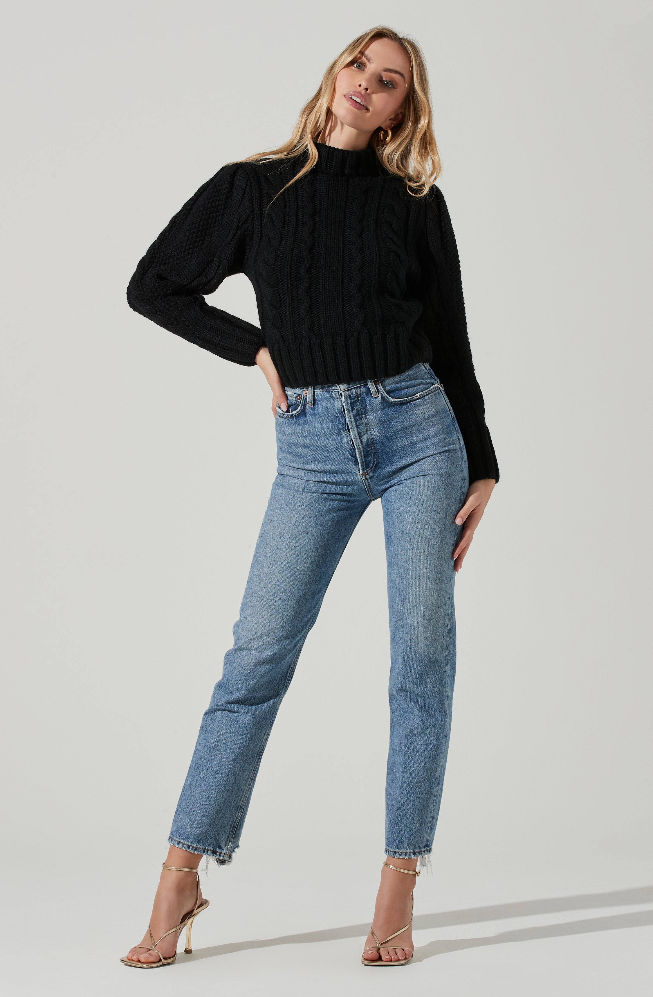 Haisley Cable Knit Turtleneck Sweater-Aljck