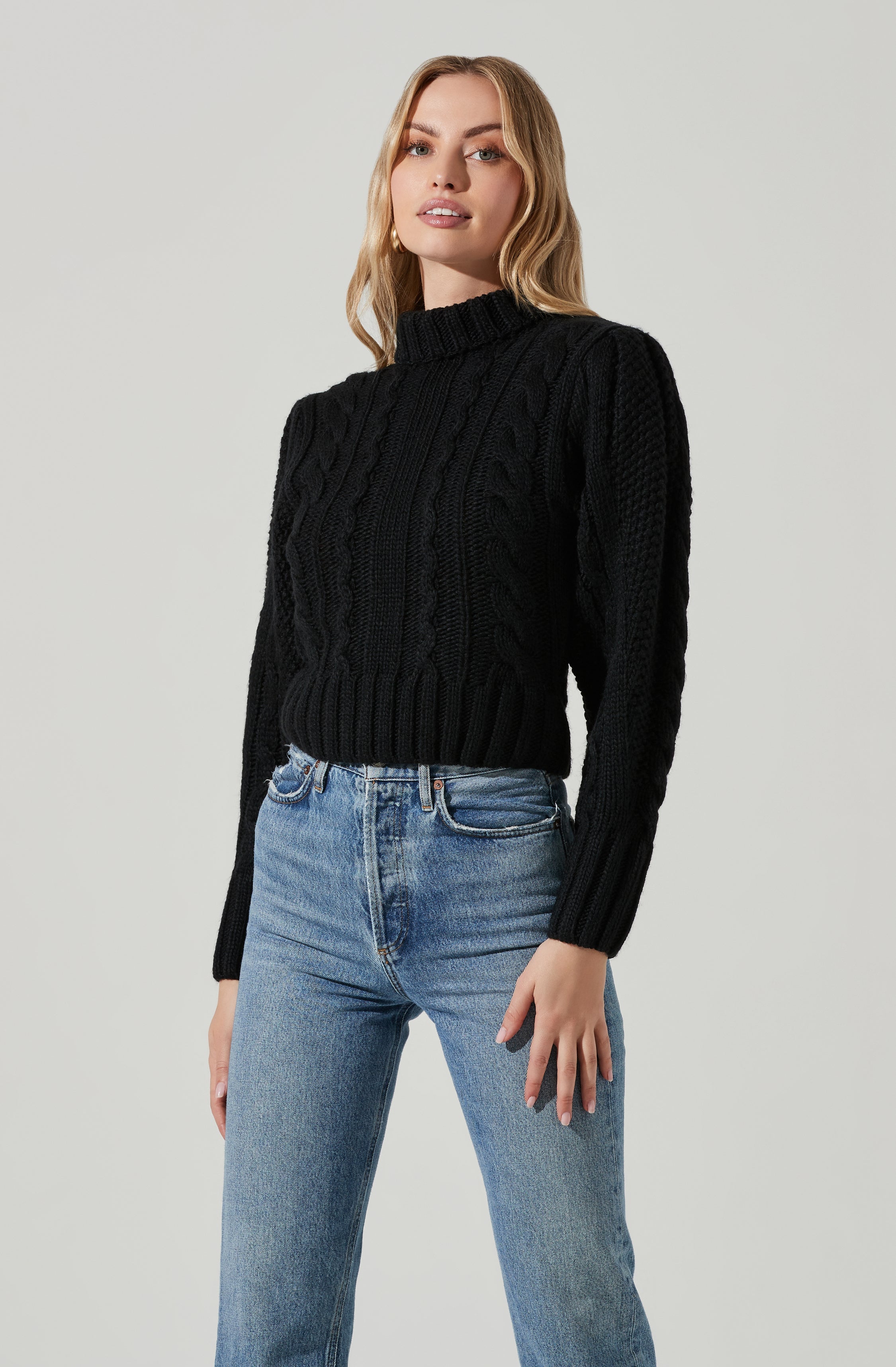 Haisley Cable Knit Turtleneck Sweater-Aljck