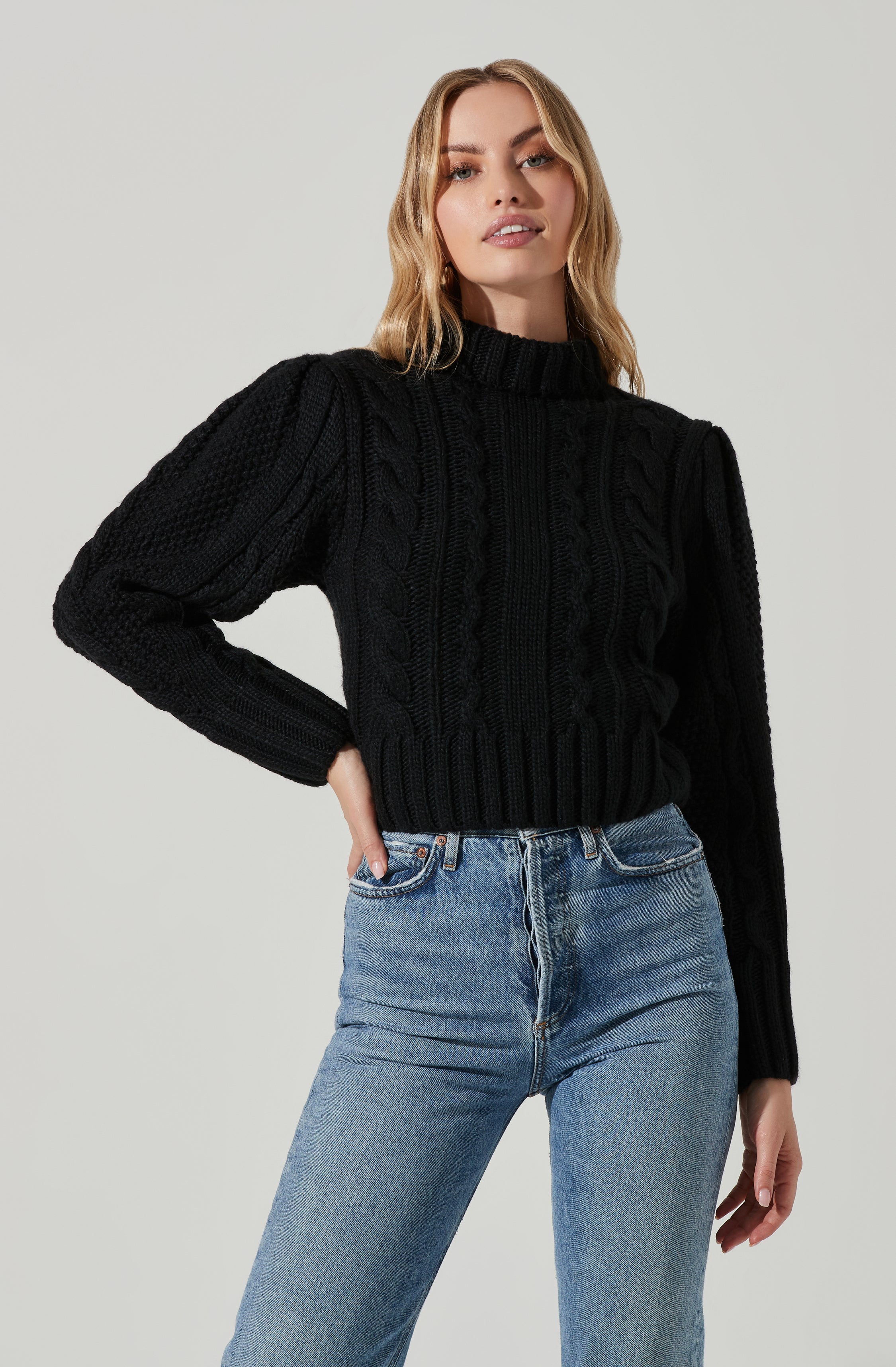 Haisley Cable Knit Turtleneck Sweater-Aljck