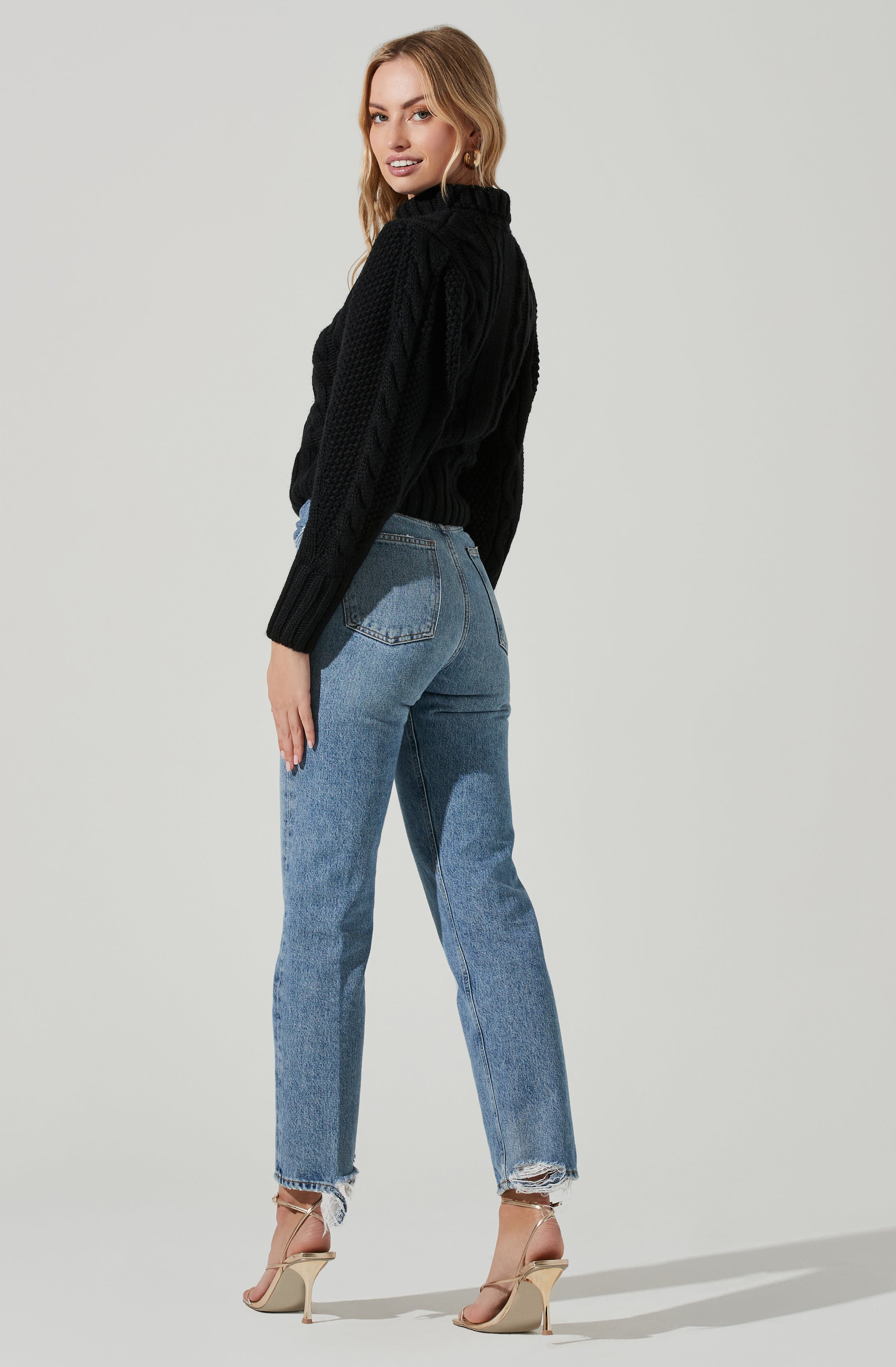 Haisley Cable Knit Turtleneck Sweater-Aljck