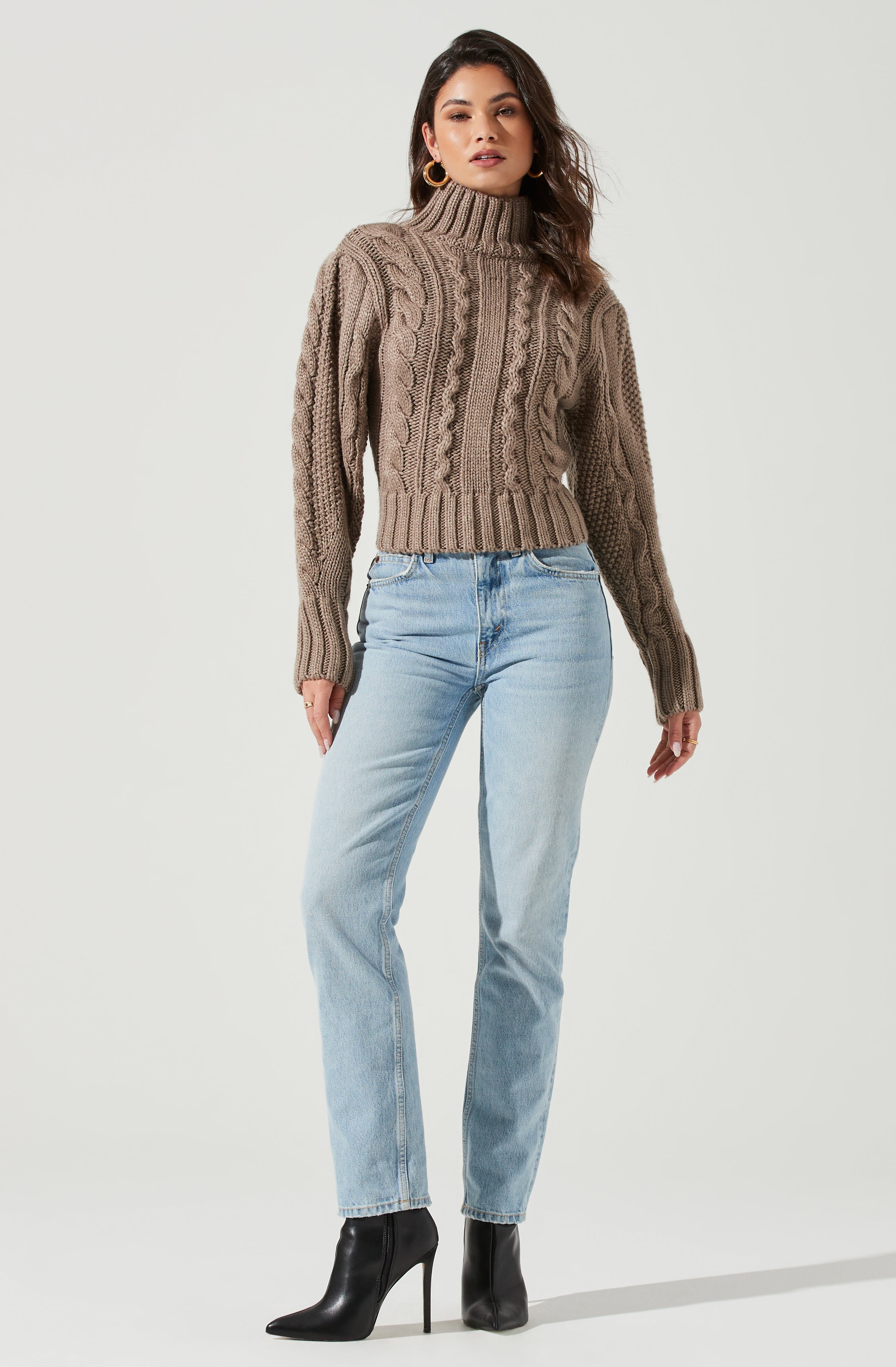 Haisley Cable Knit Turtleneck Sweater-Aljck