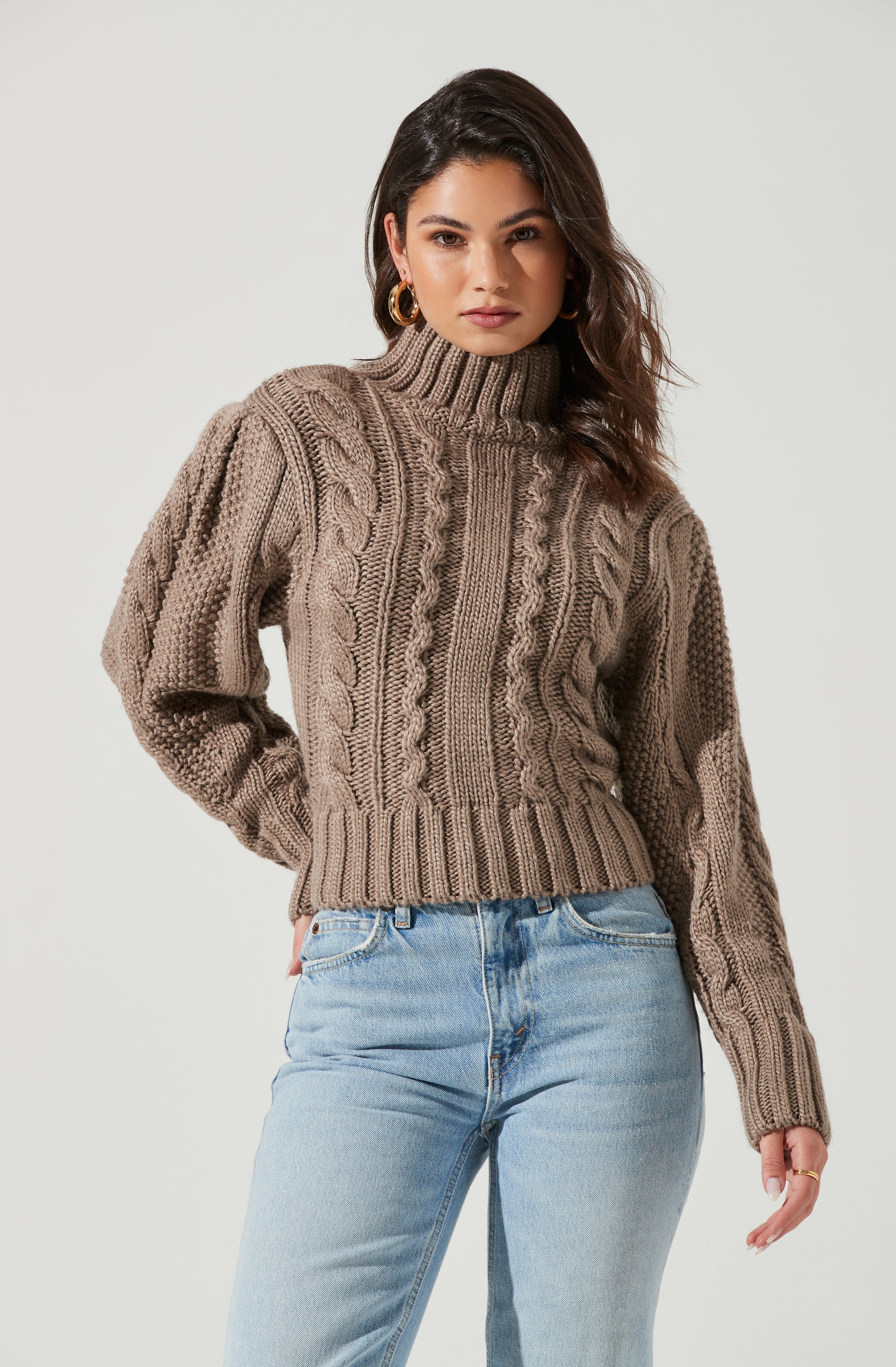 Haisley Cable Knit Turtleneck Sweater-Aljck