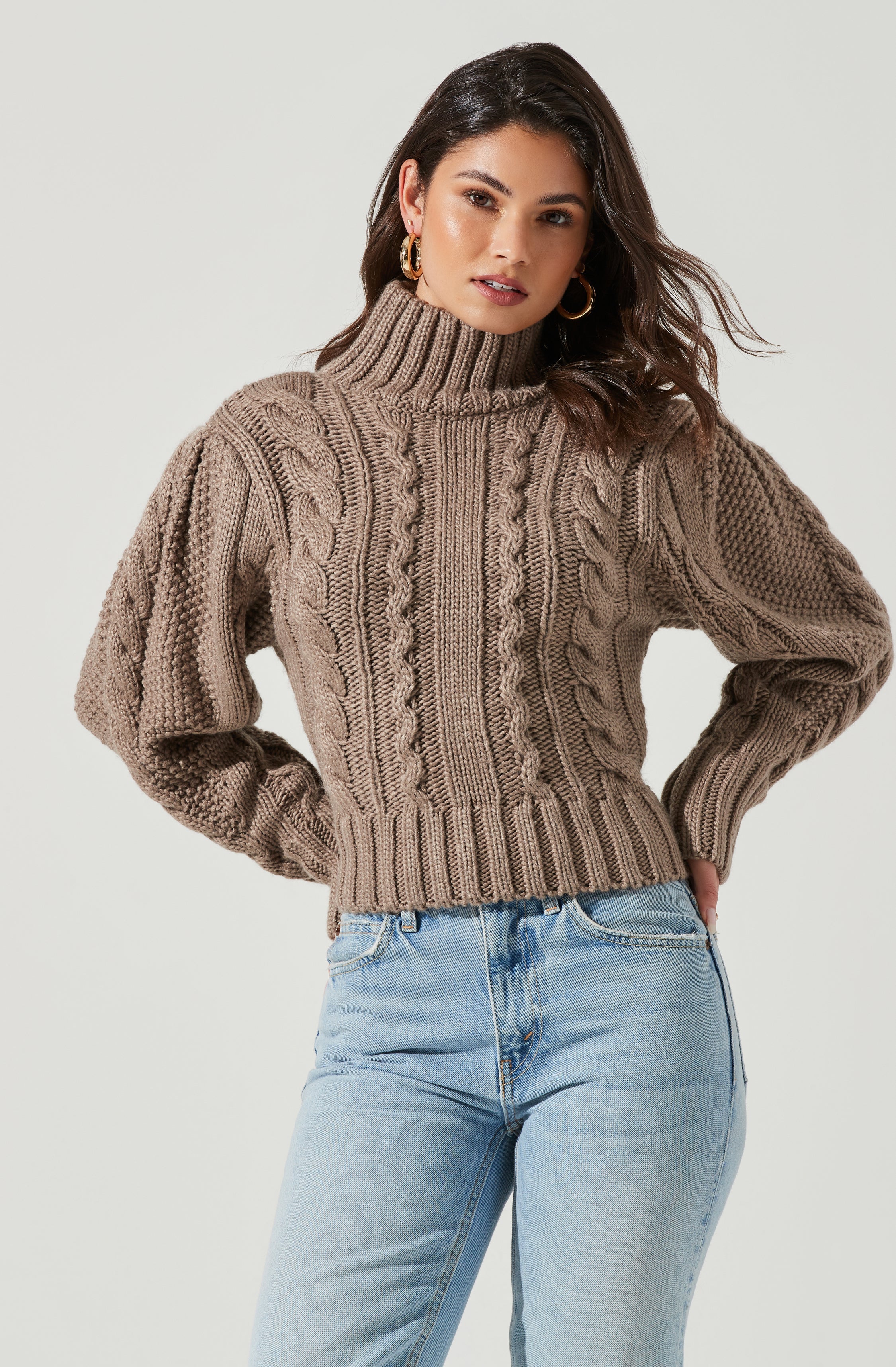 Haisley Cable Knit Turtleneck Sweater-Aljck